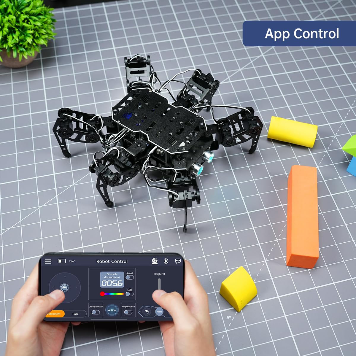 18DOF Hexapod Robot for Arduino Programming, Spider Walking Crawling Self-Balancing AI Vision Voice Control Obstacle Avoidance, STEM Education Open Source Robot with Tutorials, miniHexa Standard Kit