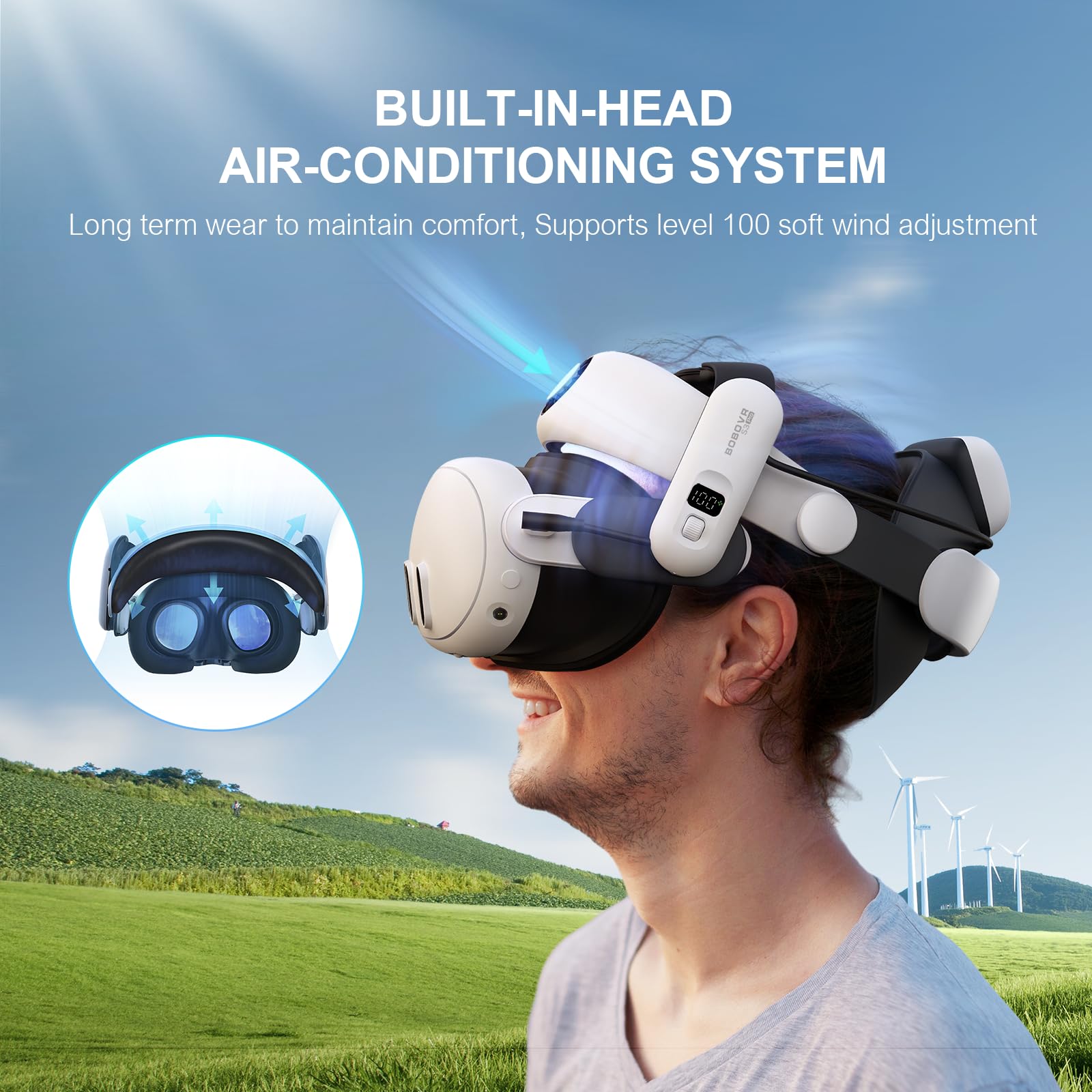 VR Headset Air Cooling Battery Strap with 10000mAh Hot-Swappable