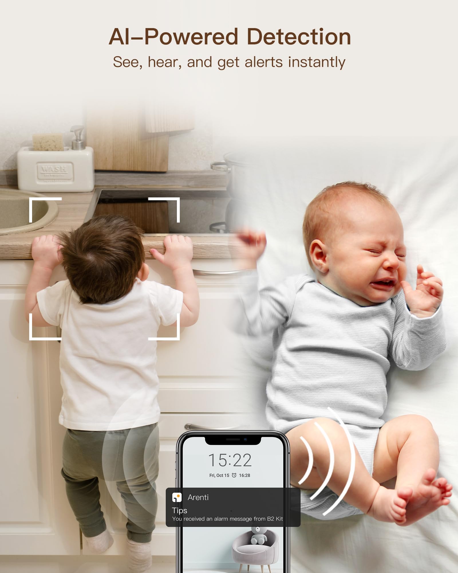 ARENTI WiFi Baby Camera Monitor B2 Kit 2026 Upgraded, 5-inch Wireless Display, Smartphone App, Encrypted Connection, Lullaby, Super Night Vision, Auto Tracking, Temp Sensor, Support Local Storage