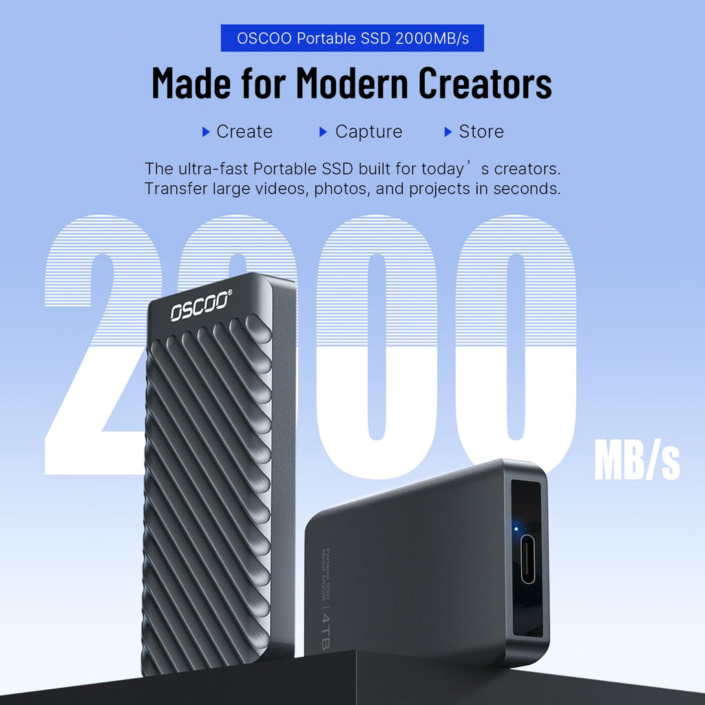 1TB External Hard Drive, Up to 2100MB/s, USB 3.2 Gen 2 Portable SSD, External Solid State Drive for Mac, Windows PC, Laptops, Gaming, iPhone — Ideal for File Backup, Content Creators & Videographers