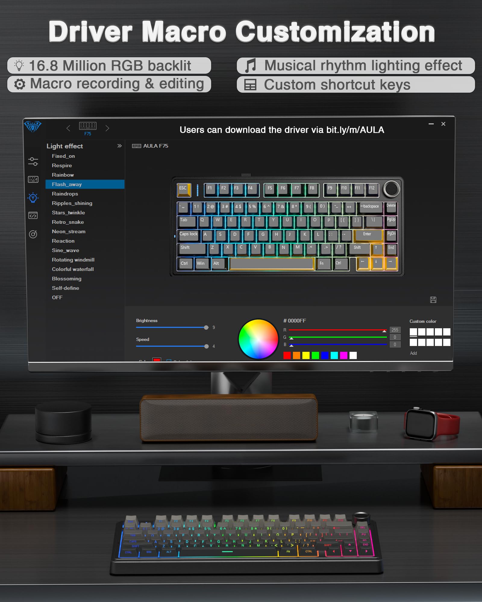 AULA F75 Pro Wireless Mechanical Keyboard,75% Hot Swappable Custom Keyboard with Knob,RGB Backlit,Pre-lubed Reaper Switches,Side Printed PBT Keycaps,2.4GHz/USB-C/BT5.0 Mechanical Gaming Keyboards