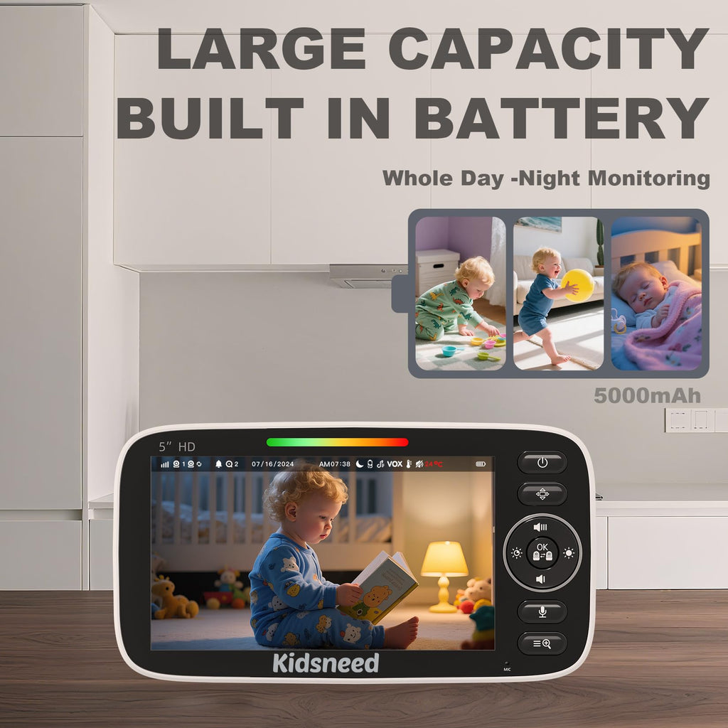 5'' Video Baby Monitor | No WiFi, 48H Battery, Pan-Tilt-Zoom & Night Vision