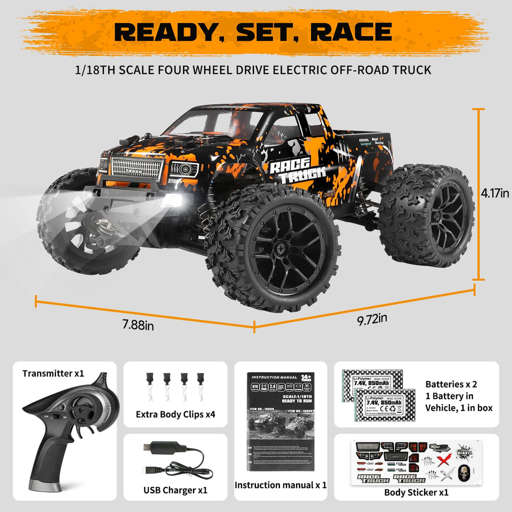 1:18 Scale 4WD RC Monster Truck Off-Road Vehicle 18859