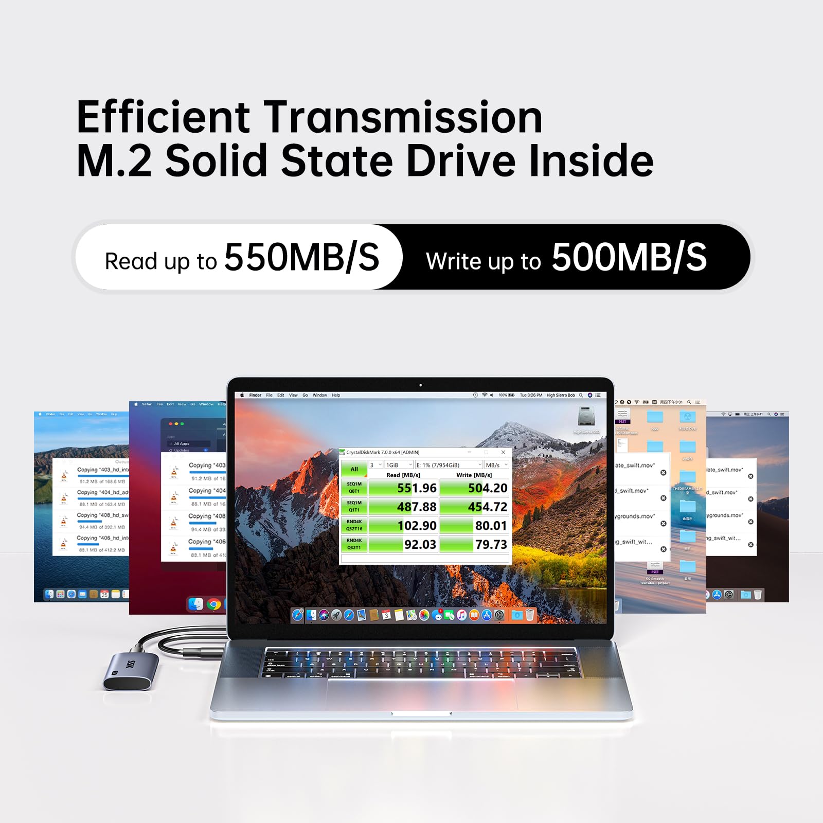 SSK 128GB SSD External Hard Drive, Portable SSD Up to 550MB/s Fast Solid State Drives, External Drive USB 3.2 Gen2 for iPhone 15/Pro, Windows, Mac, Android with LED Light, Trim, SMART Supported