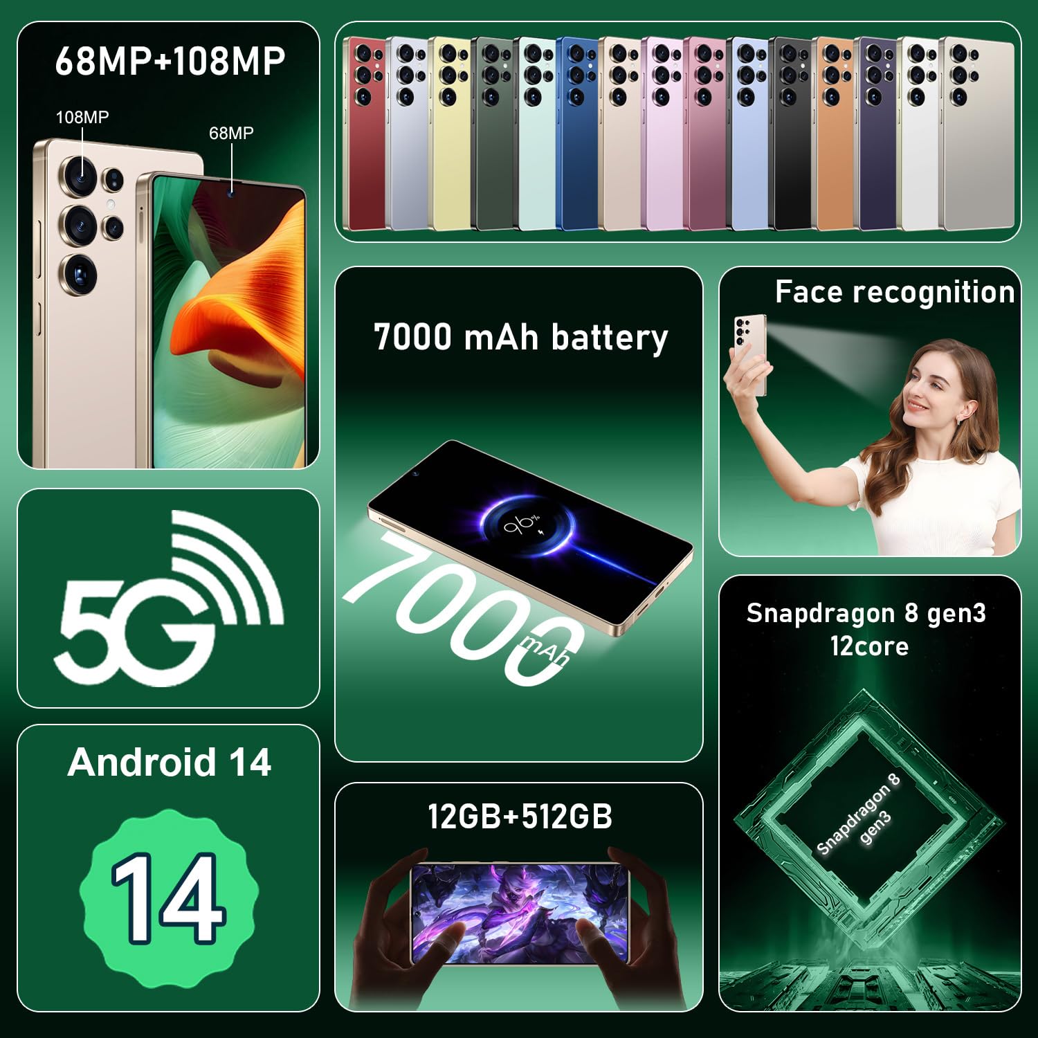 UIOUOR I25 Ultra: 6.99" FHD+ Android 14 Smartphone | 12GB+512GB | 108MP+68MP Camera | 7000mAh Battery | Built-in Stylus Pen | Blazing Fast Performance (Desert Titanium)