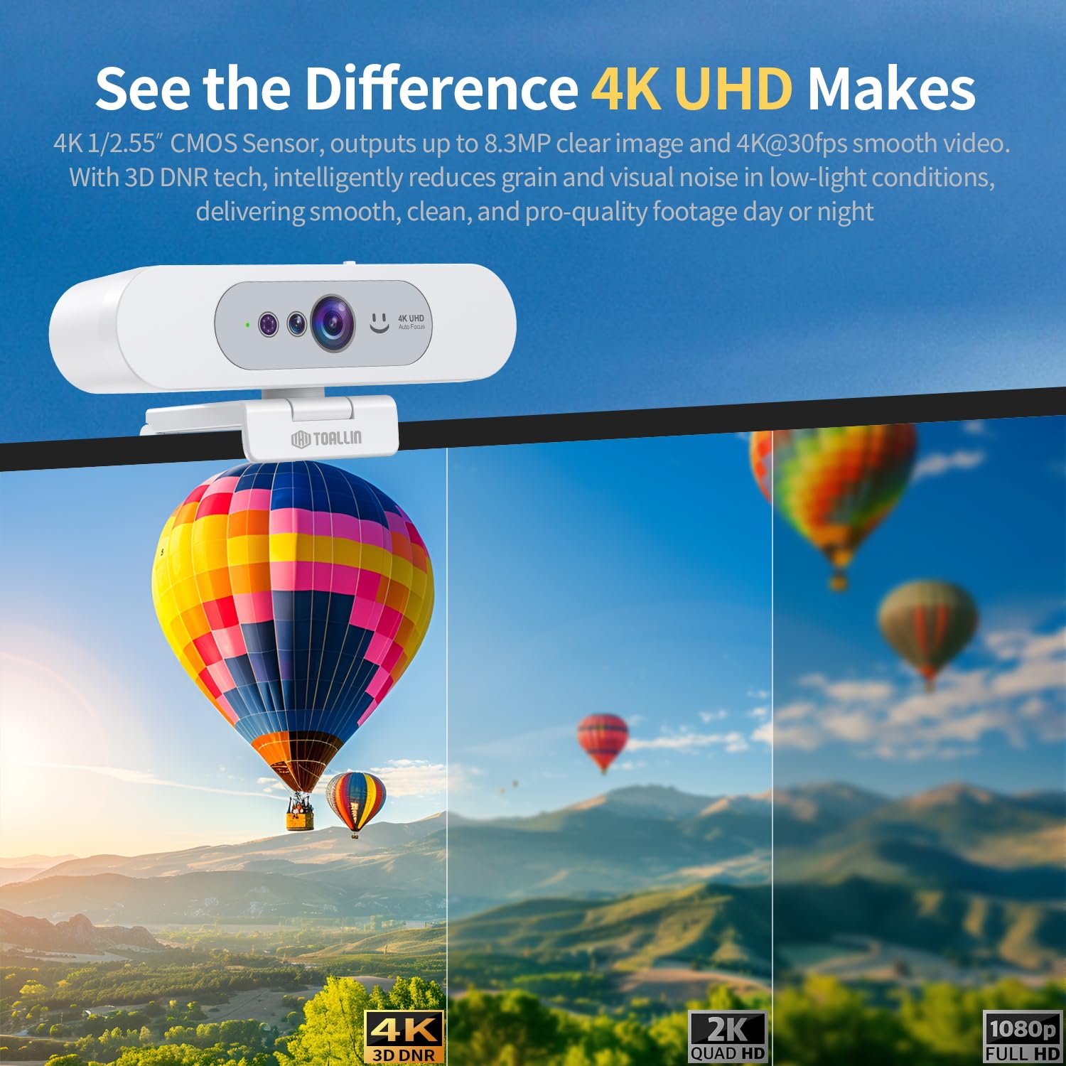 4K UHD Webcam mit Windows Hello Gesichtserkennung und Privatsphärenschutz
