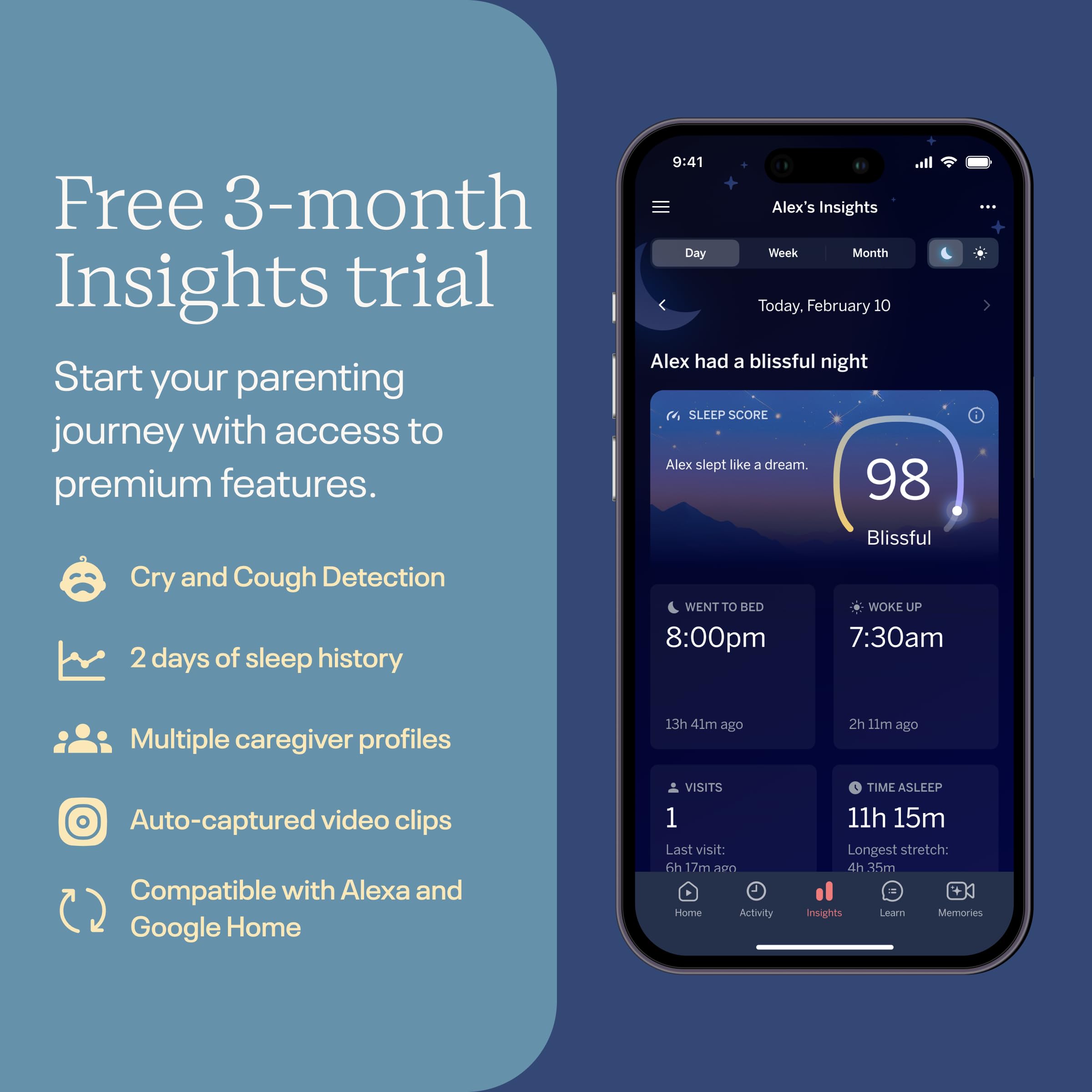 Nanit Pro Smart Baby Monitor - Camera & Floor Stand - 1080p Wi-Fi Video Camera, 2-Way Audio, See Your Baby from Anywhere, Sound/Motion/Cry Notifications, Night Vision