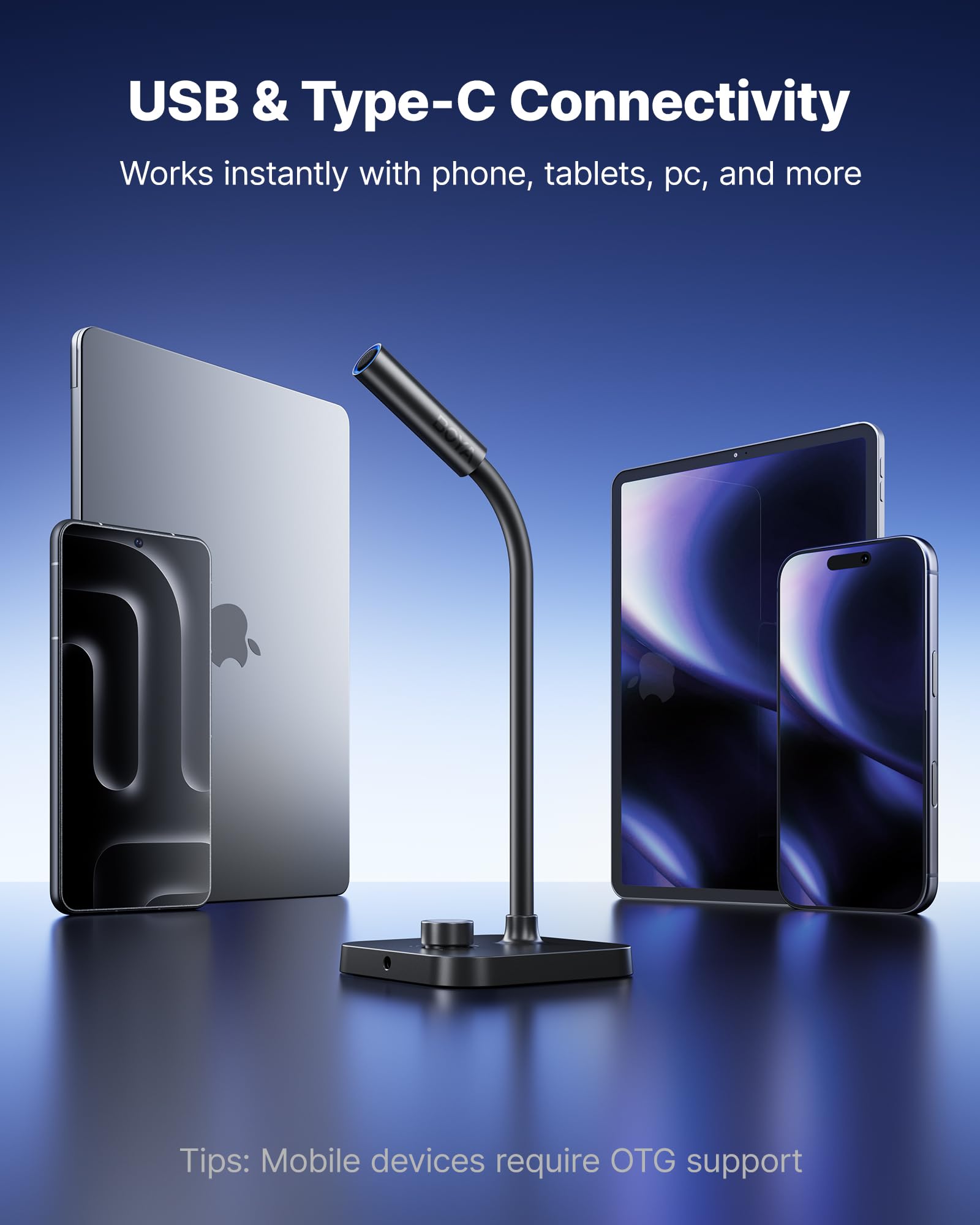 BOYA CM40 Computer USB Microphone for PC, Laptop, Mac & Phones with 192kHz/24-Bit, ENC Noise Cancellation, 0–30 dB Gain, One-Touch Mute, Headphone Monitoring, Gooseneck Microphone for Gaming Podcast