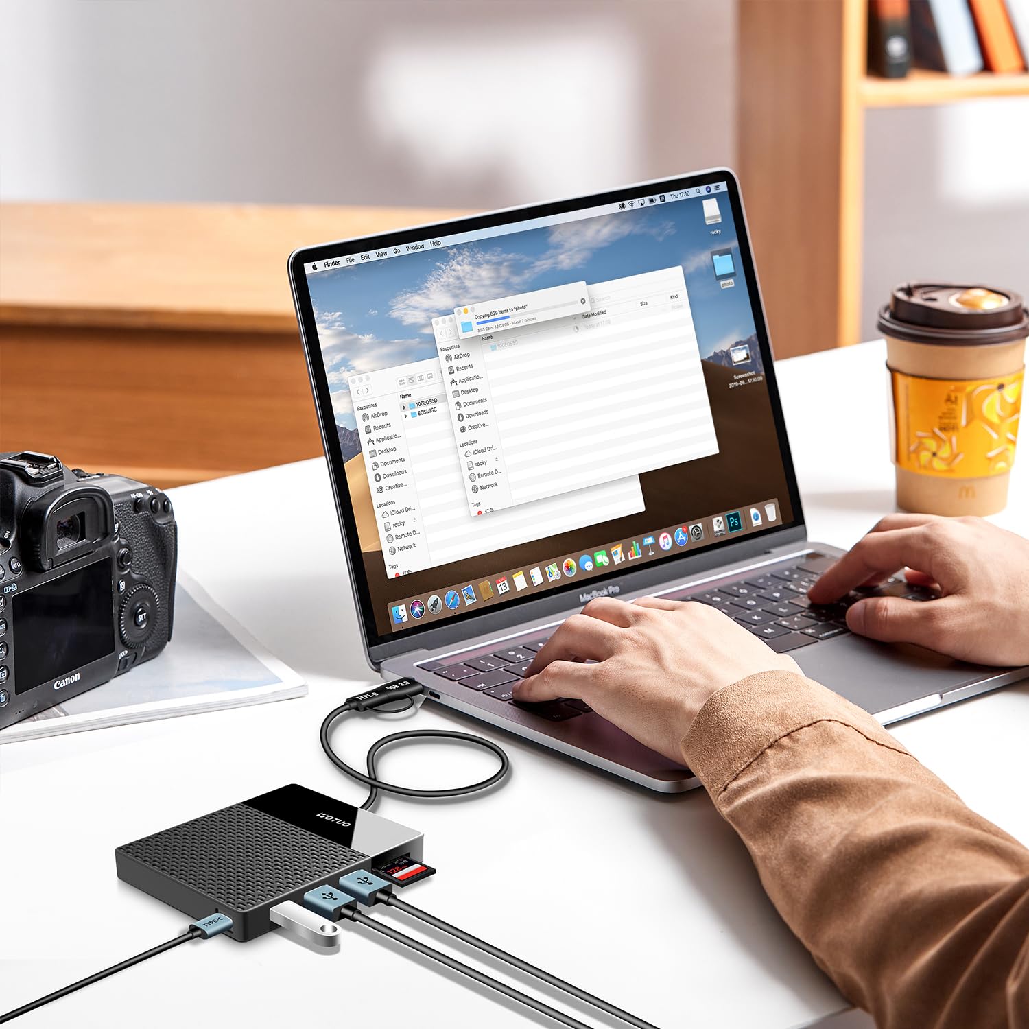 YOTUO 1TB External Hard Drive, USB C Multiport Hub HDD 7-in-1, USB 3.0, SD/TF Card Reader, Docking Station, Multi-Function HDD for Windows, Mac, Android, TV, iPhone 15/16/17, Laptop, Desktop, PC