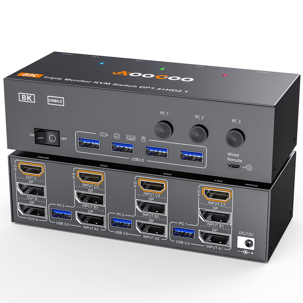 Conmutador KVM para tres monitores 8K60Hz AO-303DH-US-4