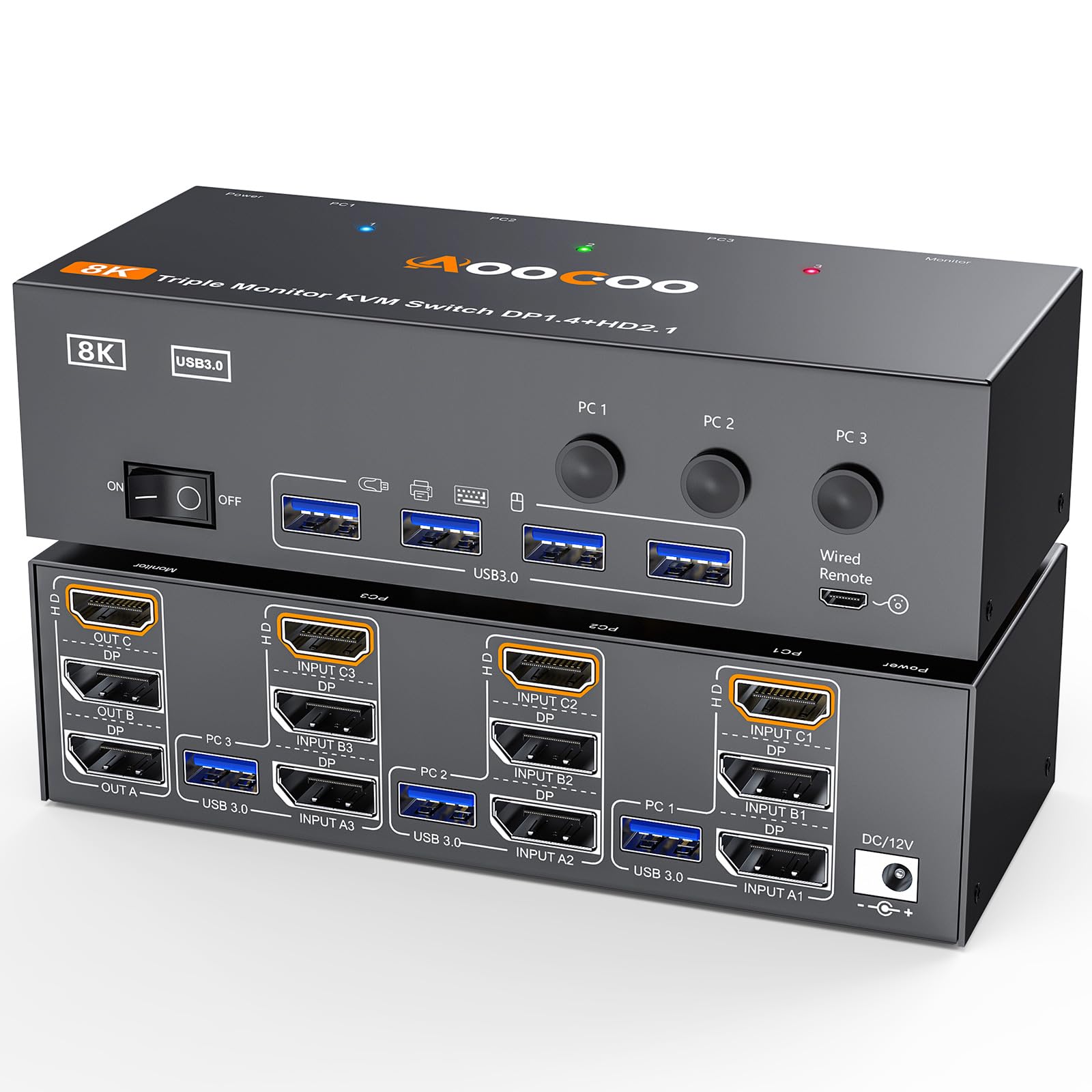 Conmutador KVM para tres monitores 8K60Hz AO-303DH-US-4