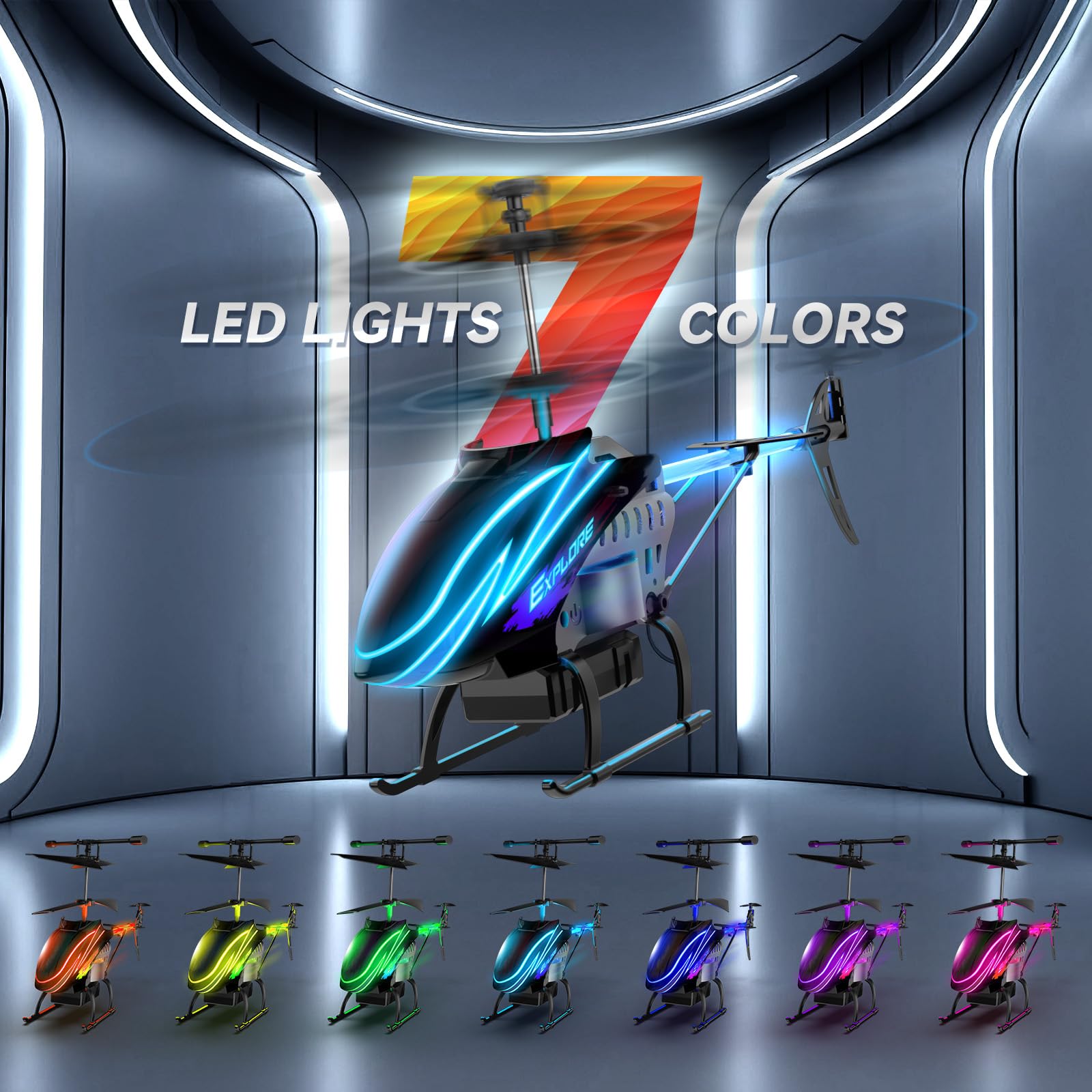 Радиоуправляемый вертолет со светодиодной подсветкой для детей, полеты в