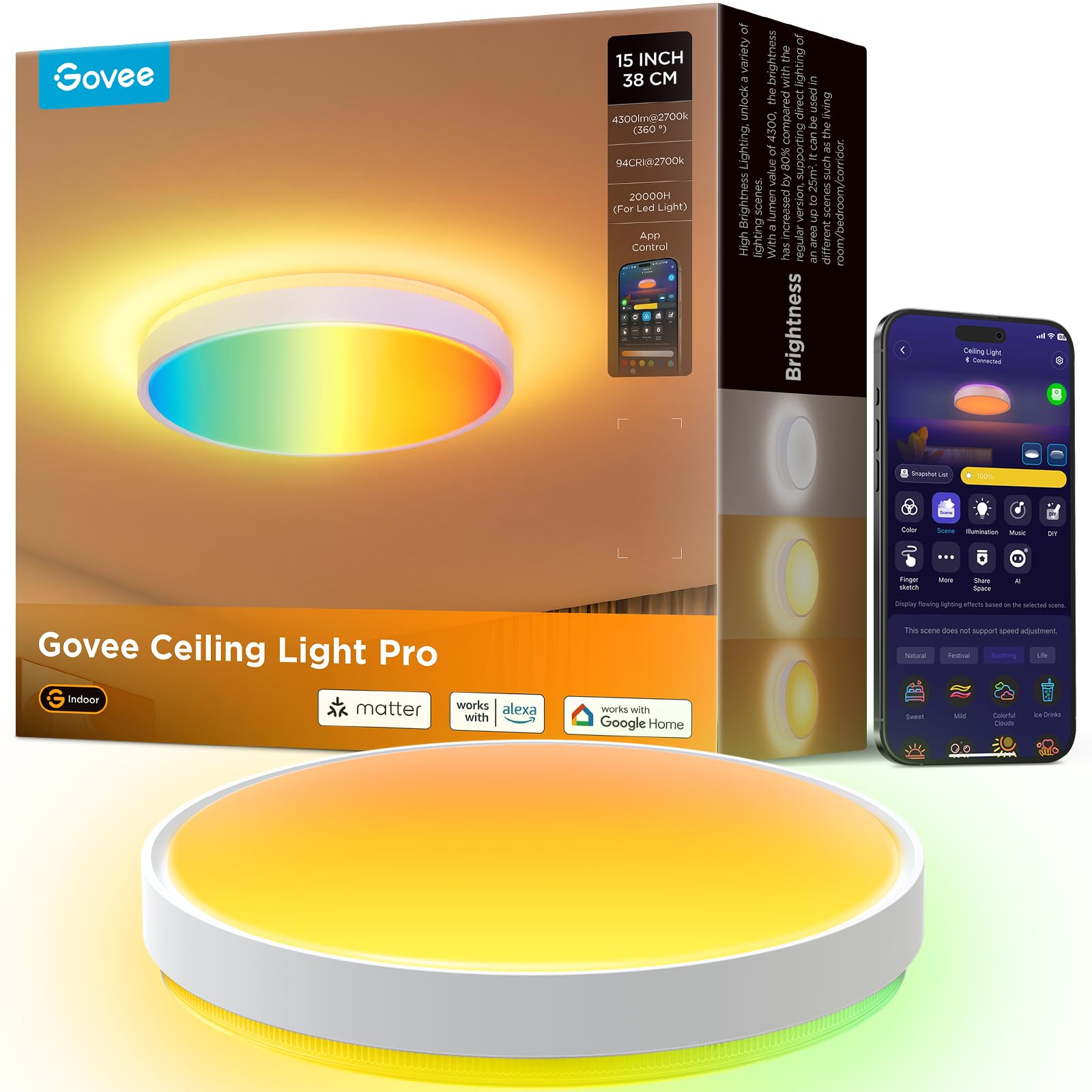 Smart RGBIC Ceiling Light with Planar Effects & Music Sync