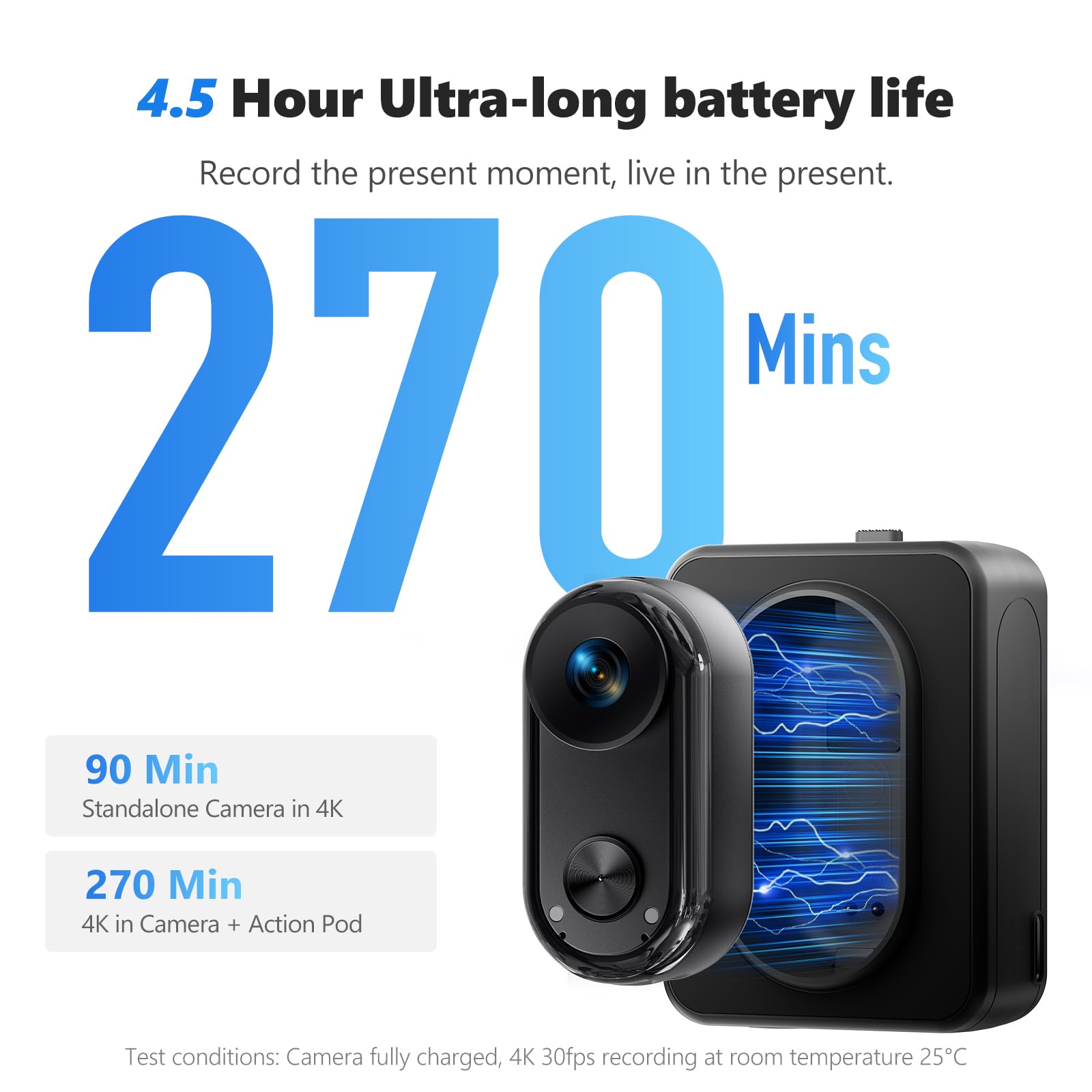 4K 30FPS Vlogging Camera, 64GB Hands-Free POV Camera, 98FT Waterproof Actioncamera with Case, Tiny Sport Cam 6-axis Stabilization, 150° Lightweight Thumb Bodycam 270min runtime, Mount Anywhere