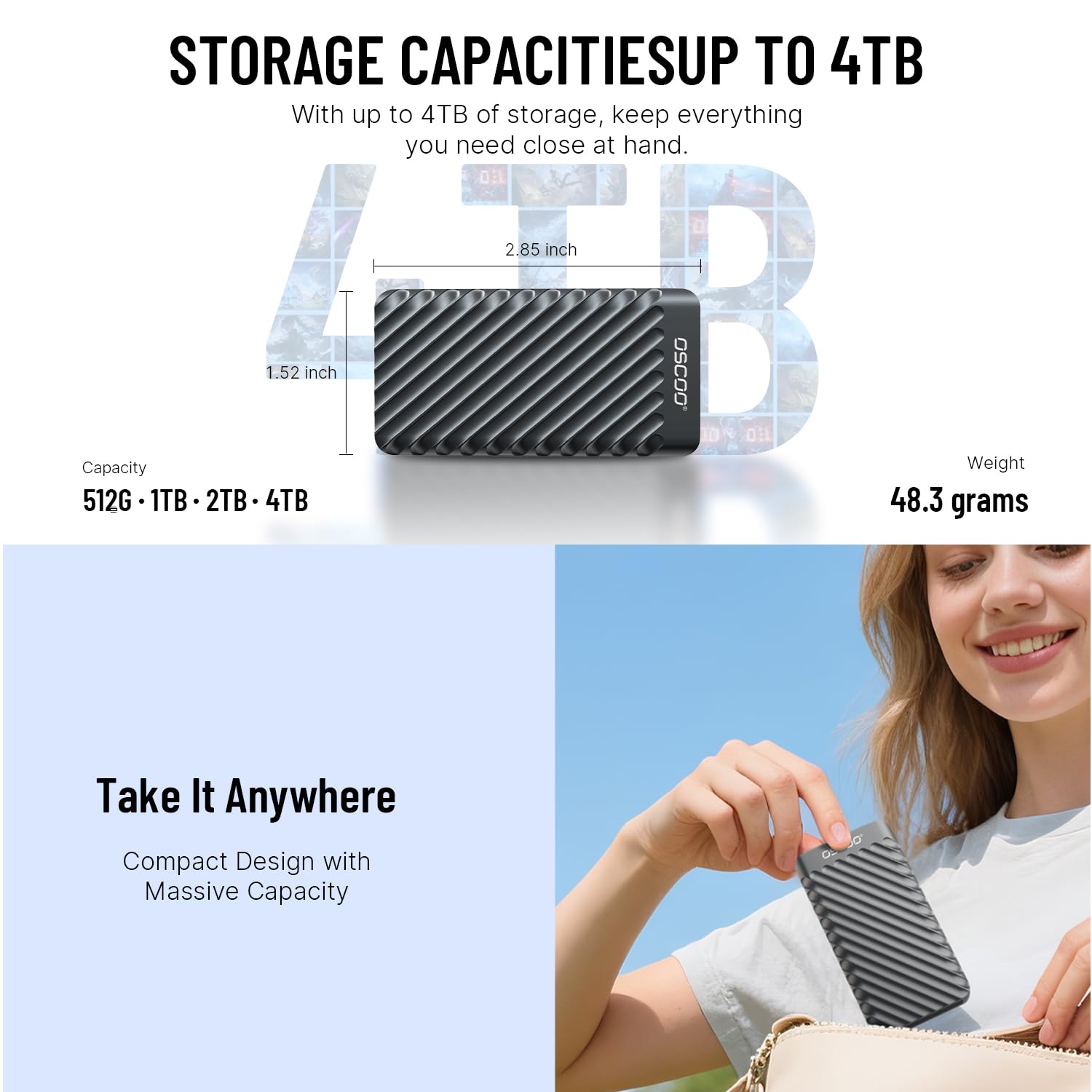 1TB External Hard Drive, Up to 2100MB/s, USB 3.2 Gen 2 Portable SSD, External Solid State Drive for Mac, Windows PC, Laptops, Gaming, iPhone — Ideal for File Backup, Content Creators & Videographers