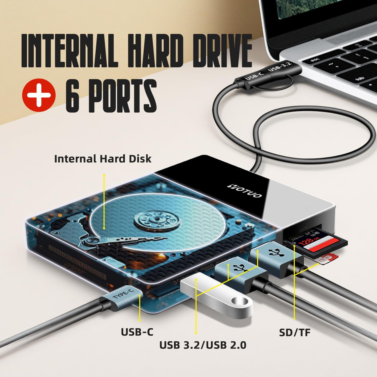 1TB External Hard Drive USB C Multiport Hub 7-in-1