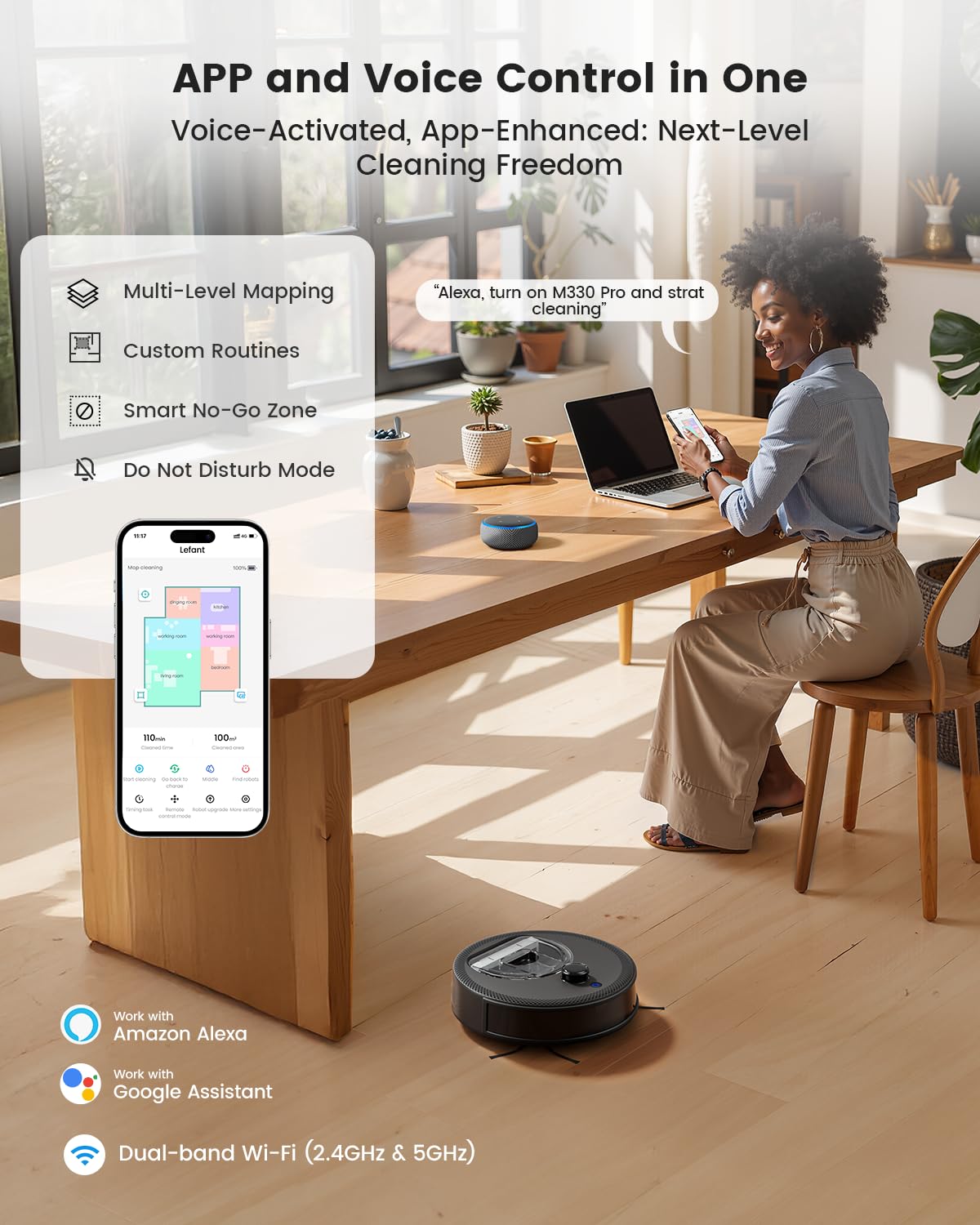 LiDAR Robot Vacuum and Mop with Smart Mapping, M330