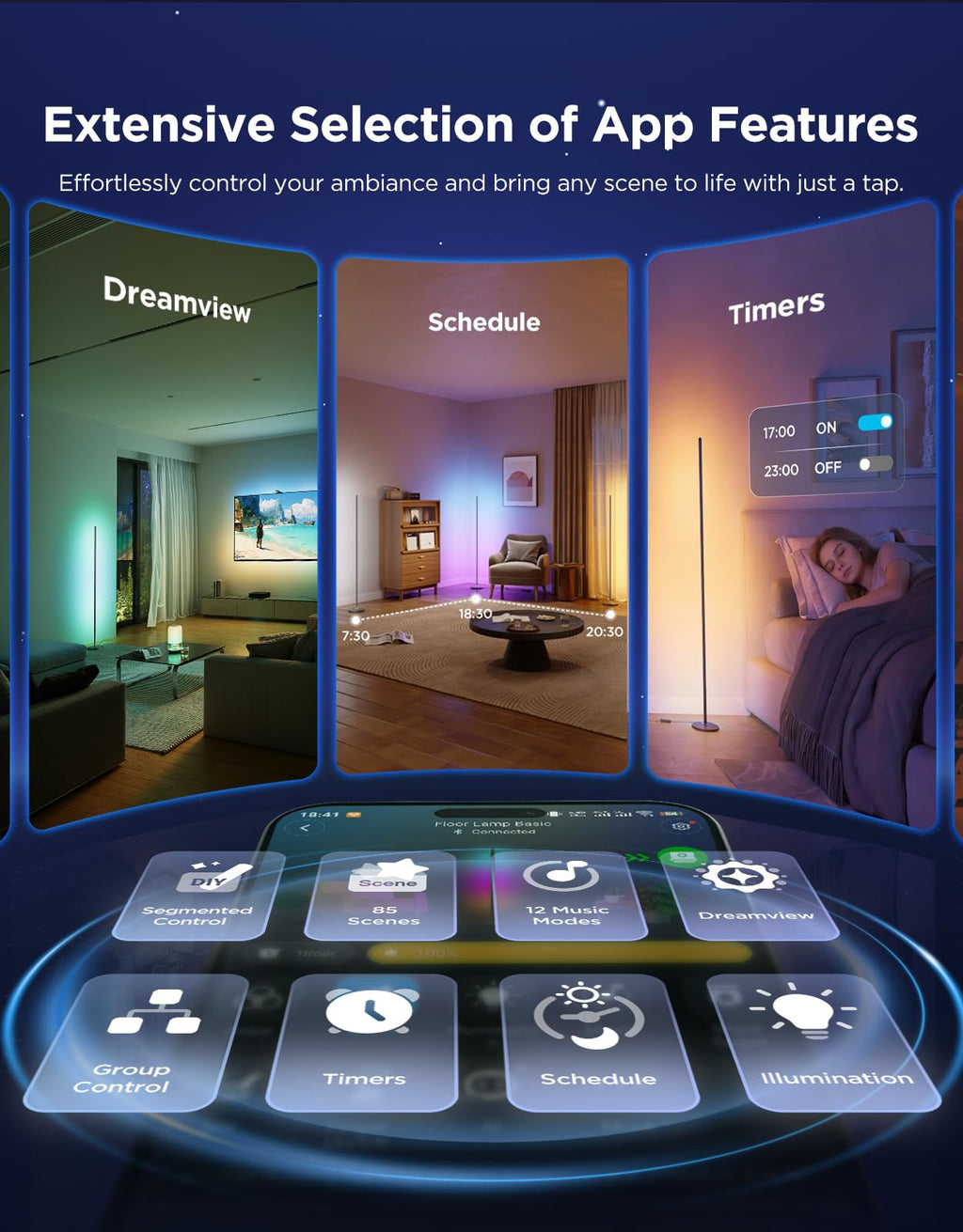 Smart RGBIC Corner Floor Lamp with App Control 1000lm