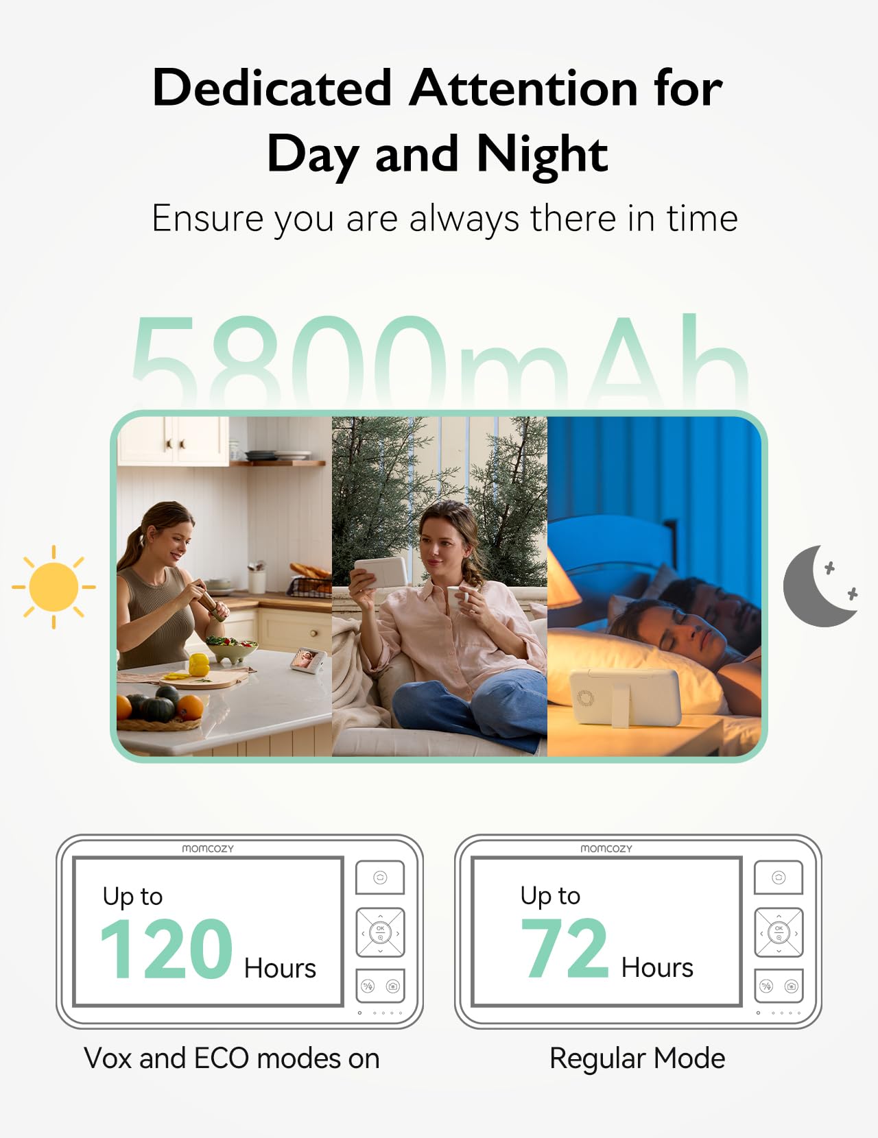 Momcozy Video Baby Monitor, 5.5” 1080P Full HD Baby Monitor with Camera No WiFi, Infrared Night Vision, 5800mAh 120-hrs Battery, ECO, VOX, 2-Way Audio, 1640ft Range, Record and Rewind Locally, BM03