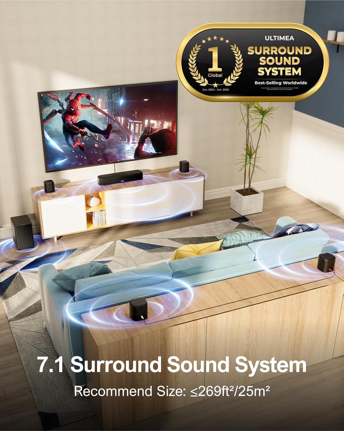 Sistema de Barra de Sonido 7.1ch con Subwoofer, Potencia