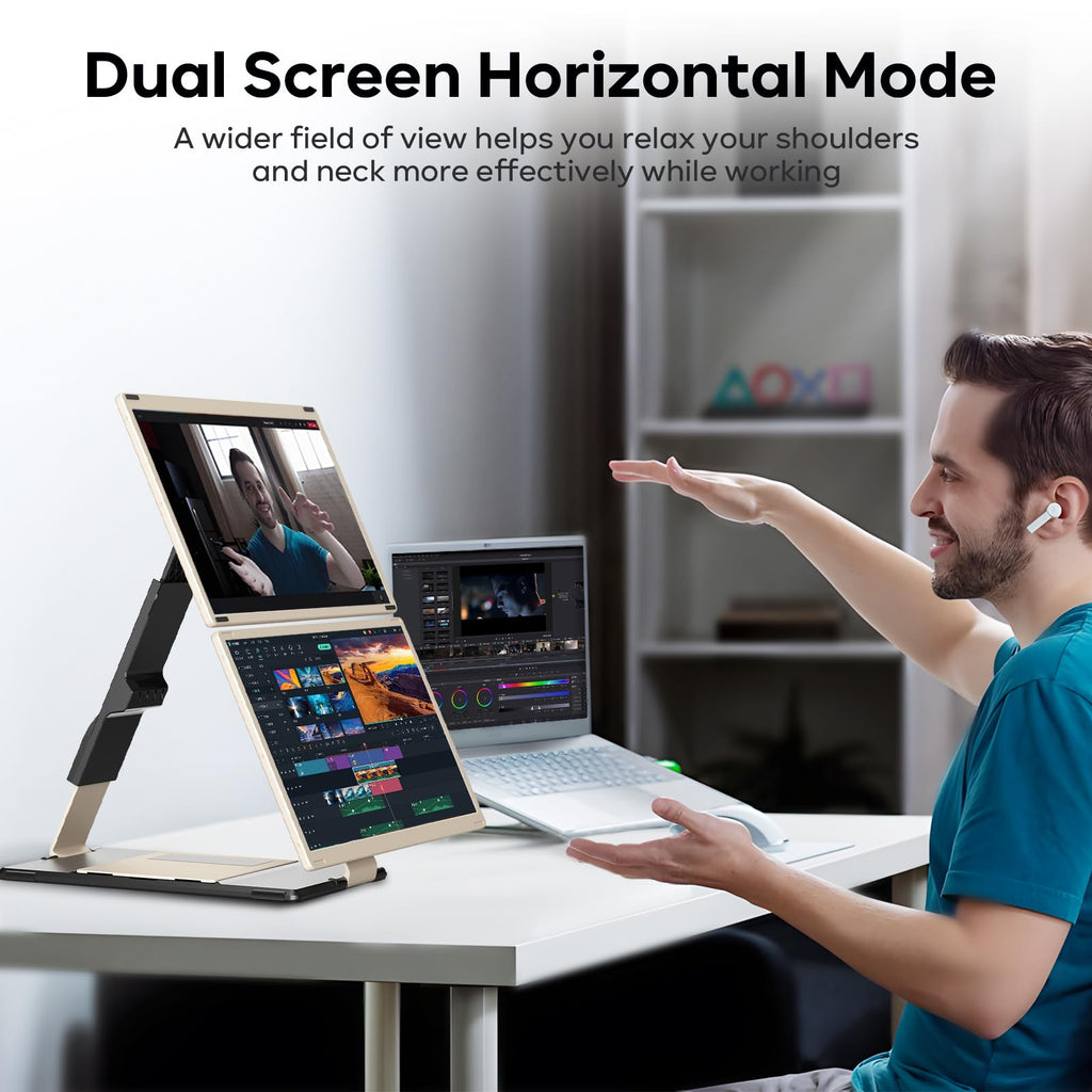 Laptop Screen Extender, 15.6'' 1080P FHD Laptop Monitor Extender with 235°Rotation Detachable Dual Monitor, Plug & Play, Triple Screen for 13"-17.3" Laptops Compatible with Mac/Wins/Android/Dex