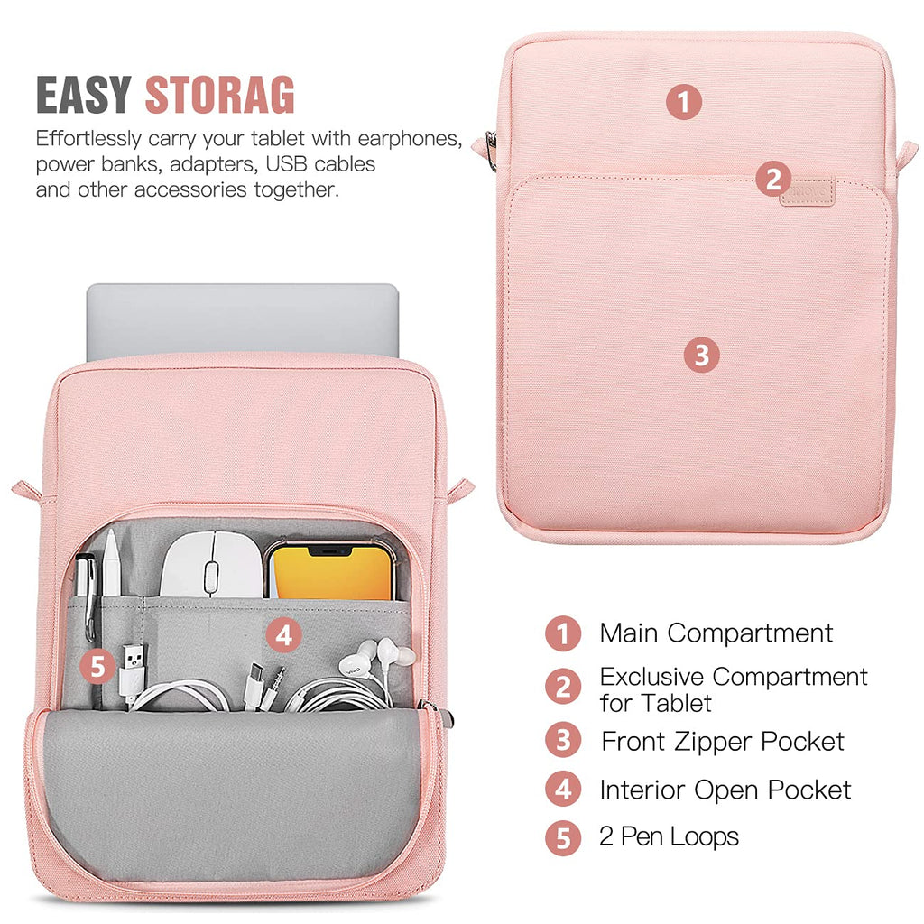 TiMOVO 9-11 Inch Tablet Sleeve Bag with Shoulder Strap for iPad 11-inch A16 2025, iPad 10th Gen. 10.9"/10.2", Galaxy Tab A9+/A11Plus 11", Pink