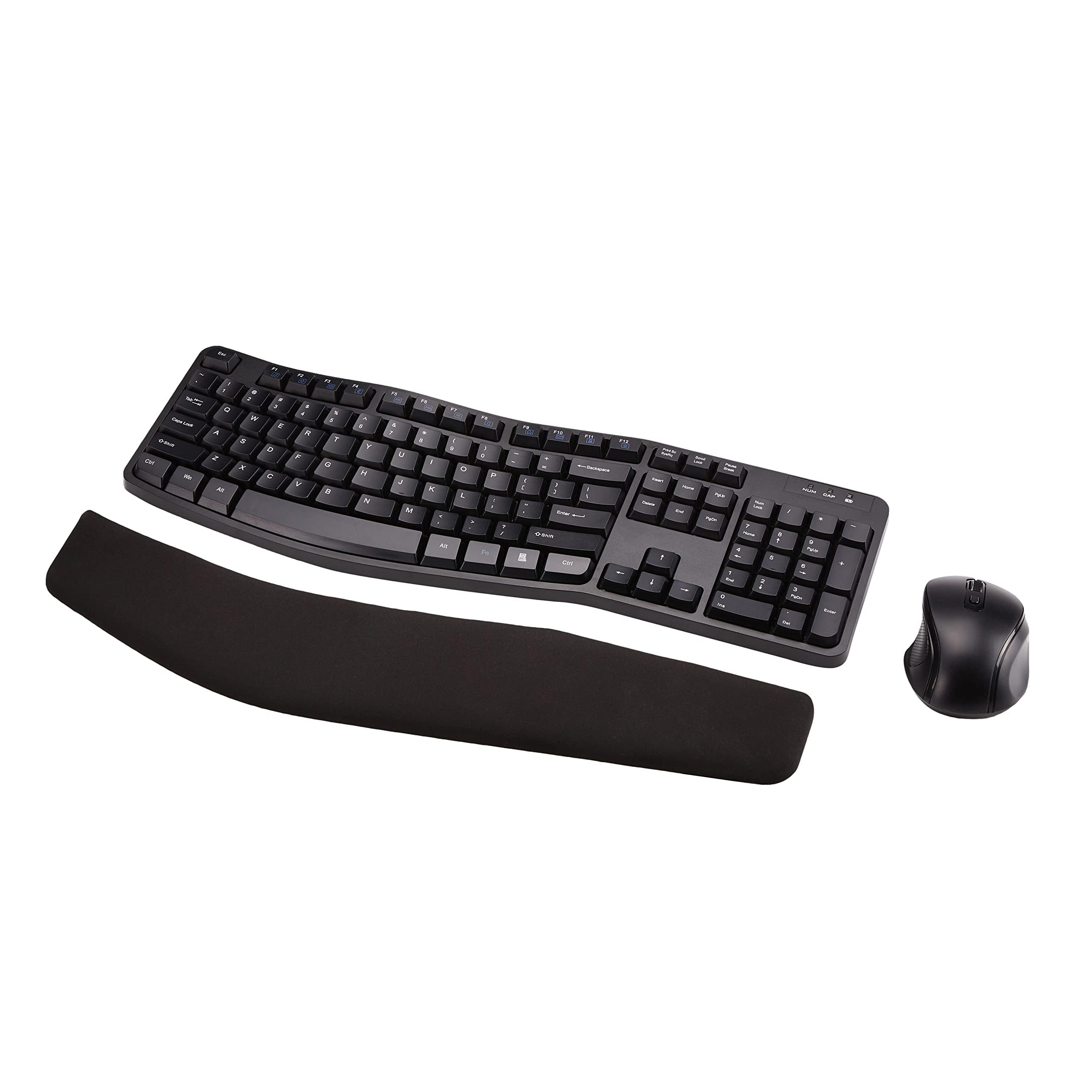Amazon Basics Ergonomic Wireless Keyboard and Mouse Combo with Wrist Rest, Plug and Play, 2.4 GHz USB, Easy to Use, Black