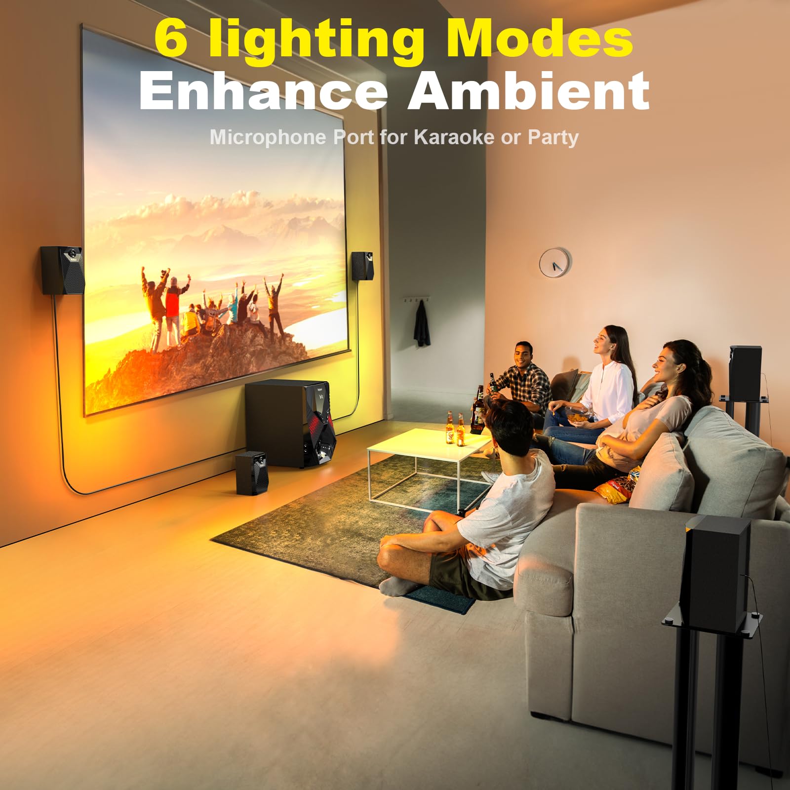 1000W Surround System 5 Wired Satellite Audio Speakers 8 inch Subwoofer 5.1/2.1 Channel Home Theater Deep Bass Support ARC Optical Bluetooth Karaoke Input