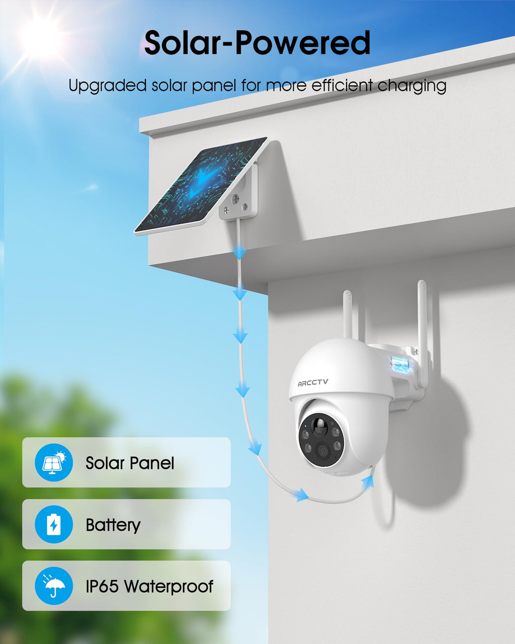 Günəş Enerjili Təhlükəsizlik Kamerası Simsiz Xarici 4MP 360° Pan-Tilt