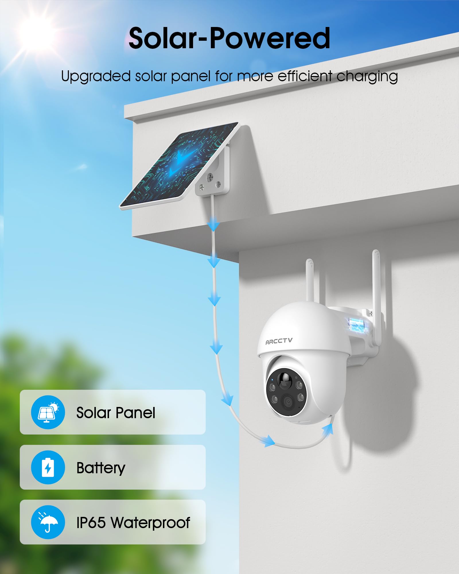 Günəş Enerjili Təhlükəsizlik Kamerası Simsiz Xarici 4MP 360° Pan-Tilt