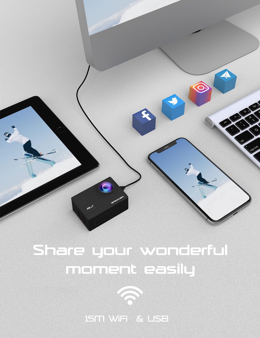 4K 60FPS WiFi Action Camera Waterproof 40M with 2.0"