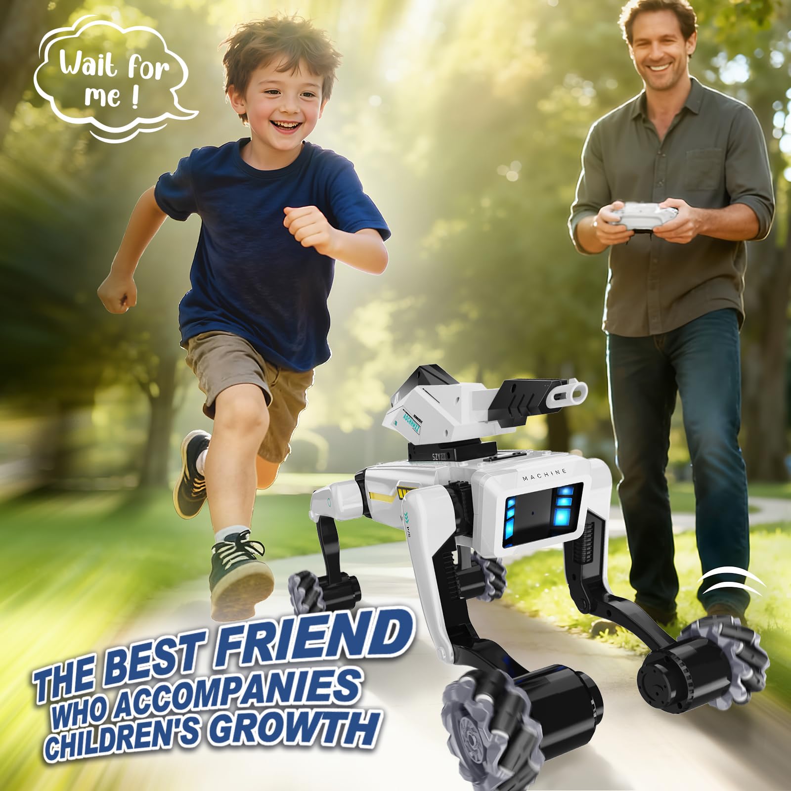 3 in 1 Robot Dog with Wheels Kit, 30+ Bionic Actions, Voice & Remote Control, Programmable Moves, Rechargeable Battery, All-Terrain Stunt Pet Toy for Kids(Removable Claw & Cannon)