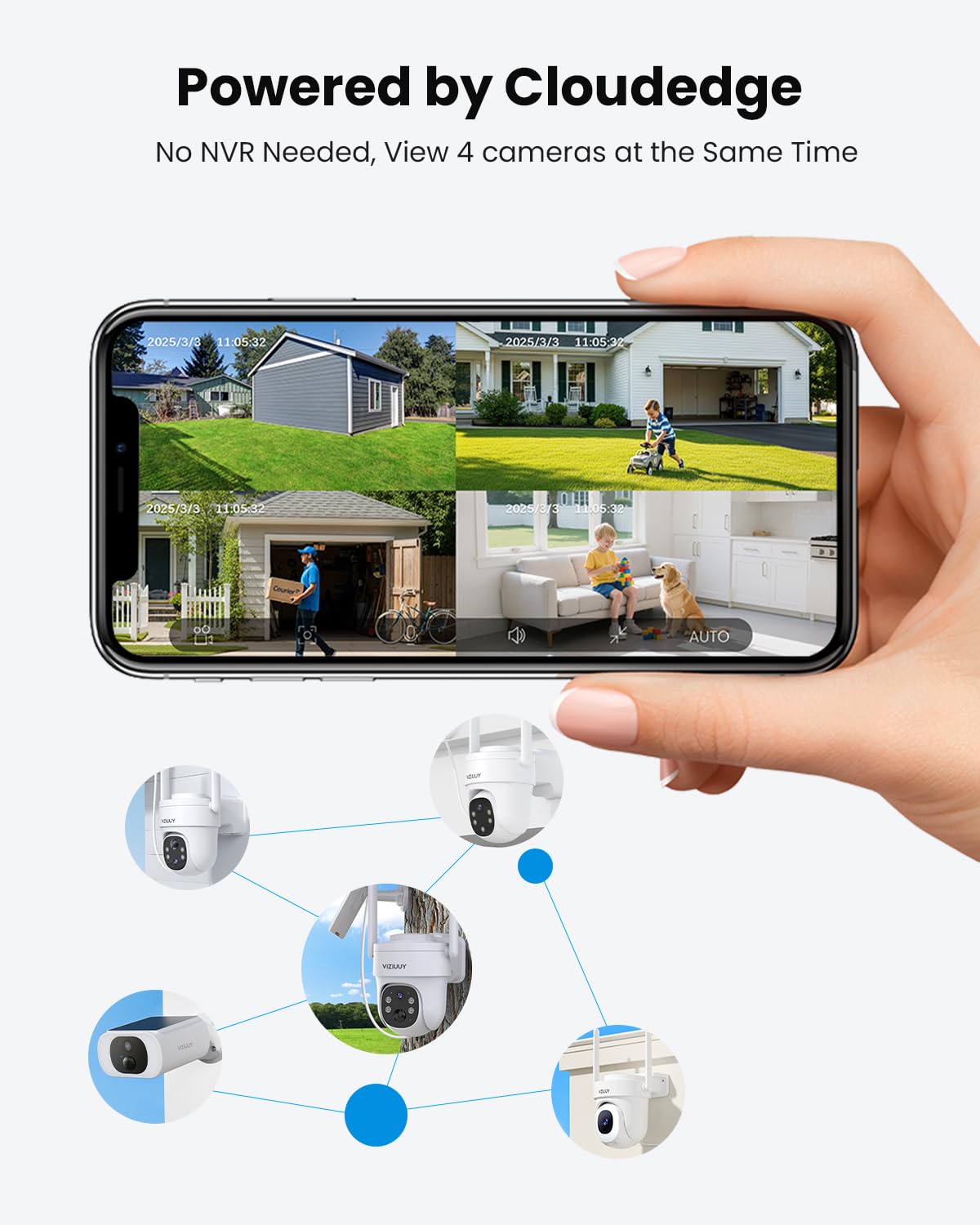 VIZIUUY Solar Security Cameras Wireless Outdoor, 2 Pack 3MP Security Cameras Wireless Outdoor, Pan Tilt 360°WiFi Camera with Color Night Vision/PIR Sensor/2-Way Audio/Alexa/Google Assistant