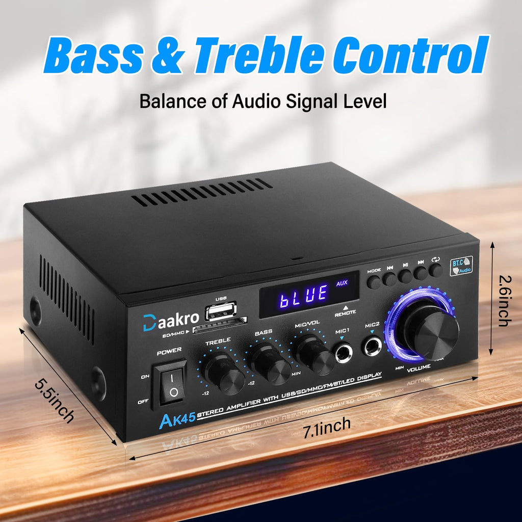 Amplificador Estéreo 300W Bluetooth 5.0 FM USB SD AK45