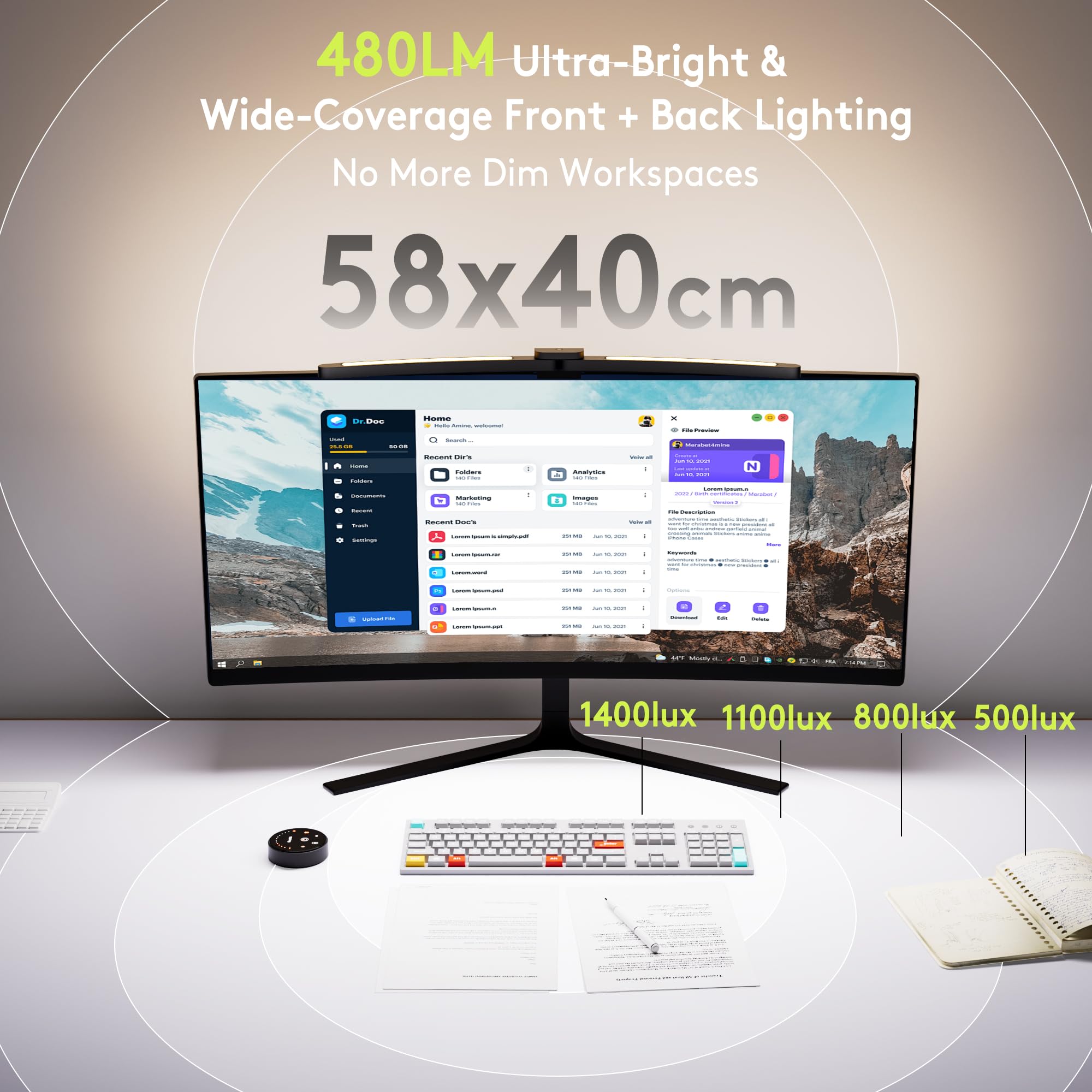 Quntis 1000R Curved Monitor Light Bar Dual Adjustable LED