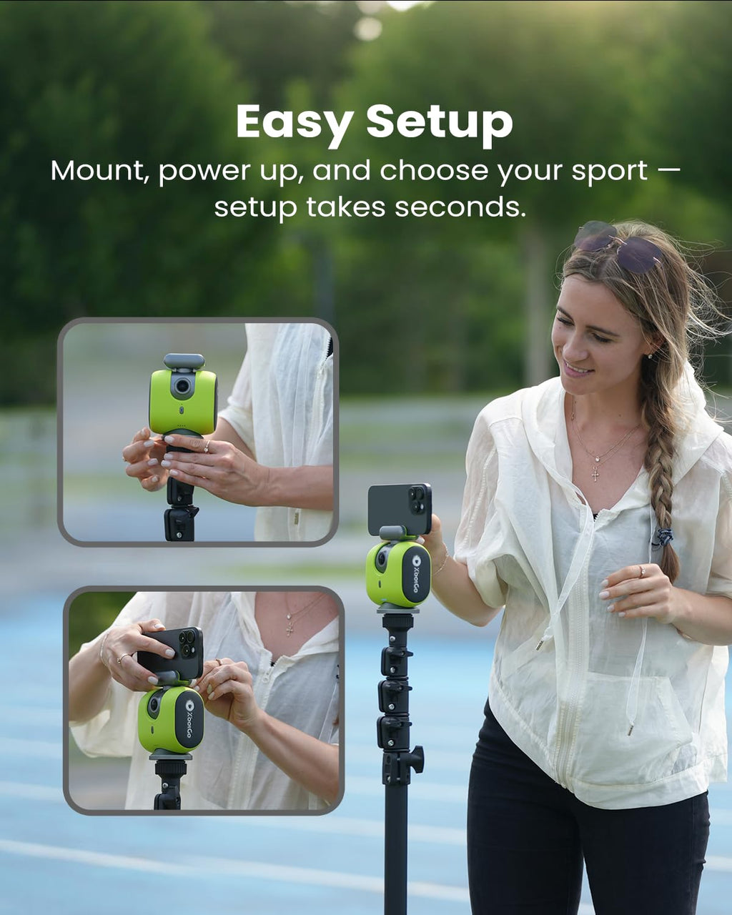 XbotGo Chameleon AI Auto Sports Action Camera - 4K 60FPS Soccer Camera and Basketball Tracking Camera for Team Sports, Live Streaming, No Subscription, Works with iOS & Android (Lemon Green)