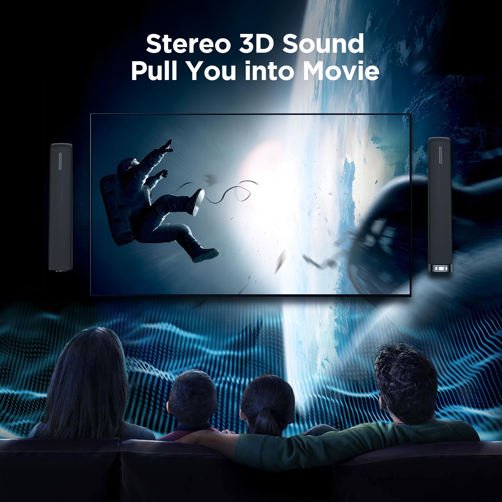 Саундбар Assistrust для Smart TV, саундбар 90 Вт с Bluetooth/ARC/оптическим/AUX подключением, автоматическое усиление громкости, 3 настраиваемых режима эквалайзера, отсоединяемый саундбар 2-в-1 для ТВ/ПК/игр/проекторов