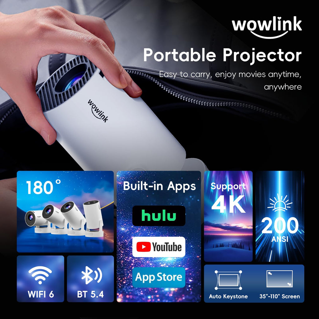 Proyector Mini Portátil 4K HDR con WiFi 6 Bluetooth
