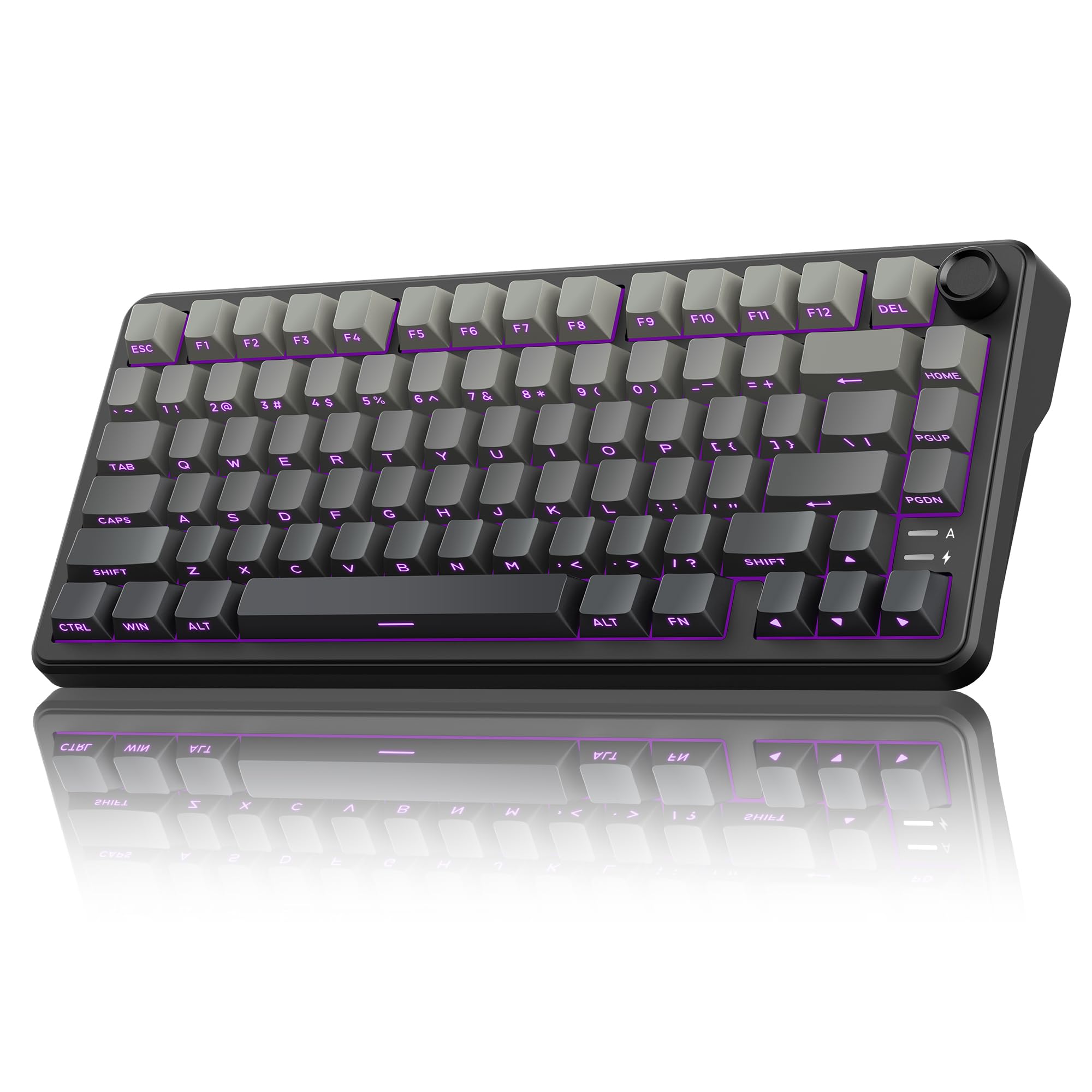 RedThunder K75 Wireless Mechanical Gaming Keyboard, 75% Hot Swappable Creamy Keyboard with Knob, RGB Backlit, Pre-lubed Linear Switches, Side Engraved PBT Keycaps, Wireless/Wired/BT5.0, Gradient Gray