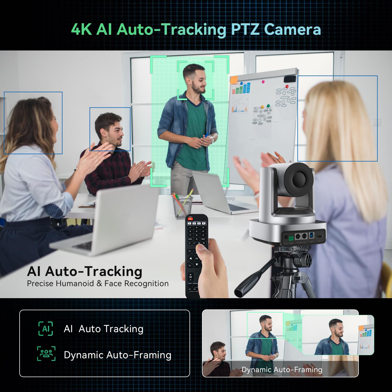 4K AI-камера PTZ с автослежением и 3-кратным оптическим зумом,