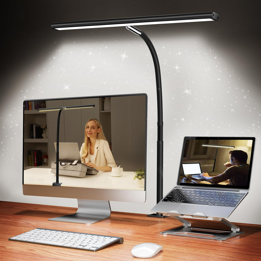 LED Desk Lamp with Clamp, Stepless Dimming Flexible Gooseneck