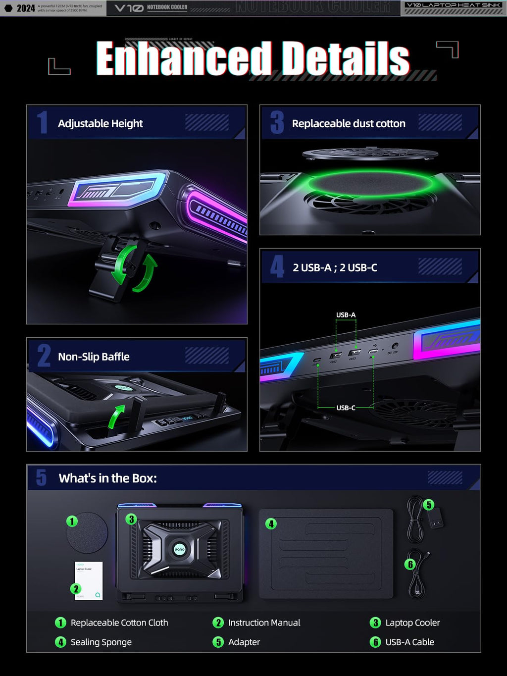 Base Enfriadora para Laptop Gaming V10 con Ventilador Turbo