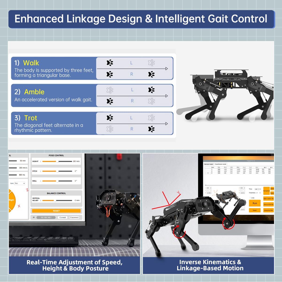PuppyPi Robot Dog with ChatGPT Large AI Models AI Embodied Intelligence ROS Robotic Dog Vision Scene Voice Understanding SLAM Mapping Navigation Bionic Quadruped Robot, Advanced Kit & RaspberryPi5 4GB
