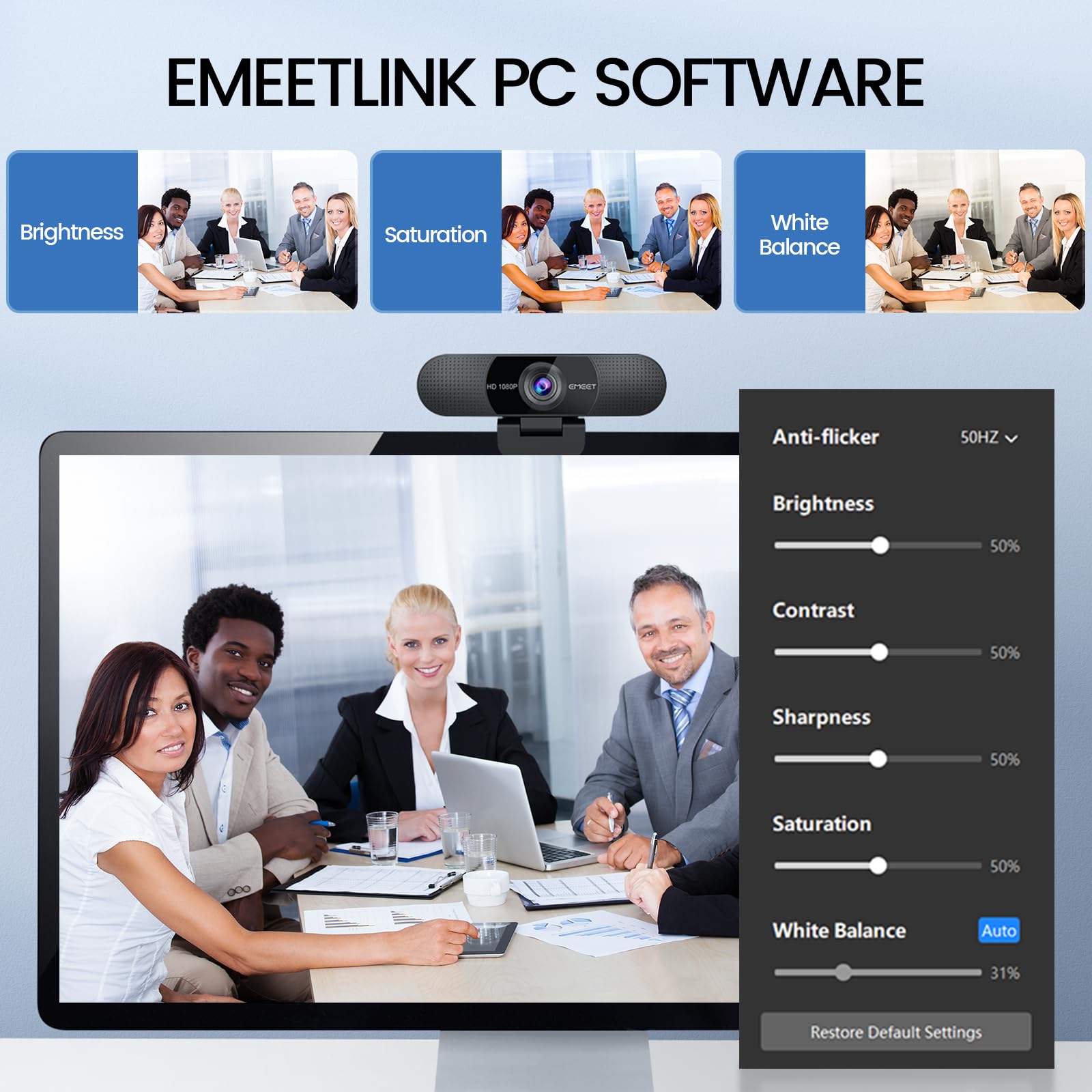 EMEET C960 1080P Webcam with Microphone, 2 Mics, 90° FOV, USB Type-A & A-to-C Adapter, Fixed Focus, Plug&Play Computer Camera for Zoom/Teams/Facetime/YouTube/Google Meet/Switch 2 Camera, 2025 Version