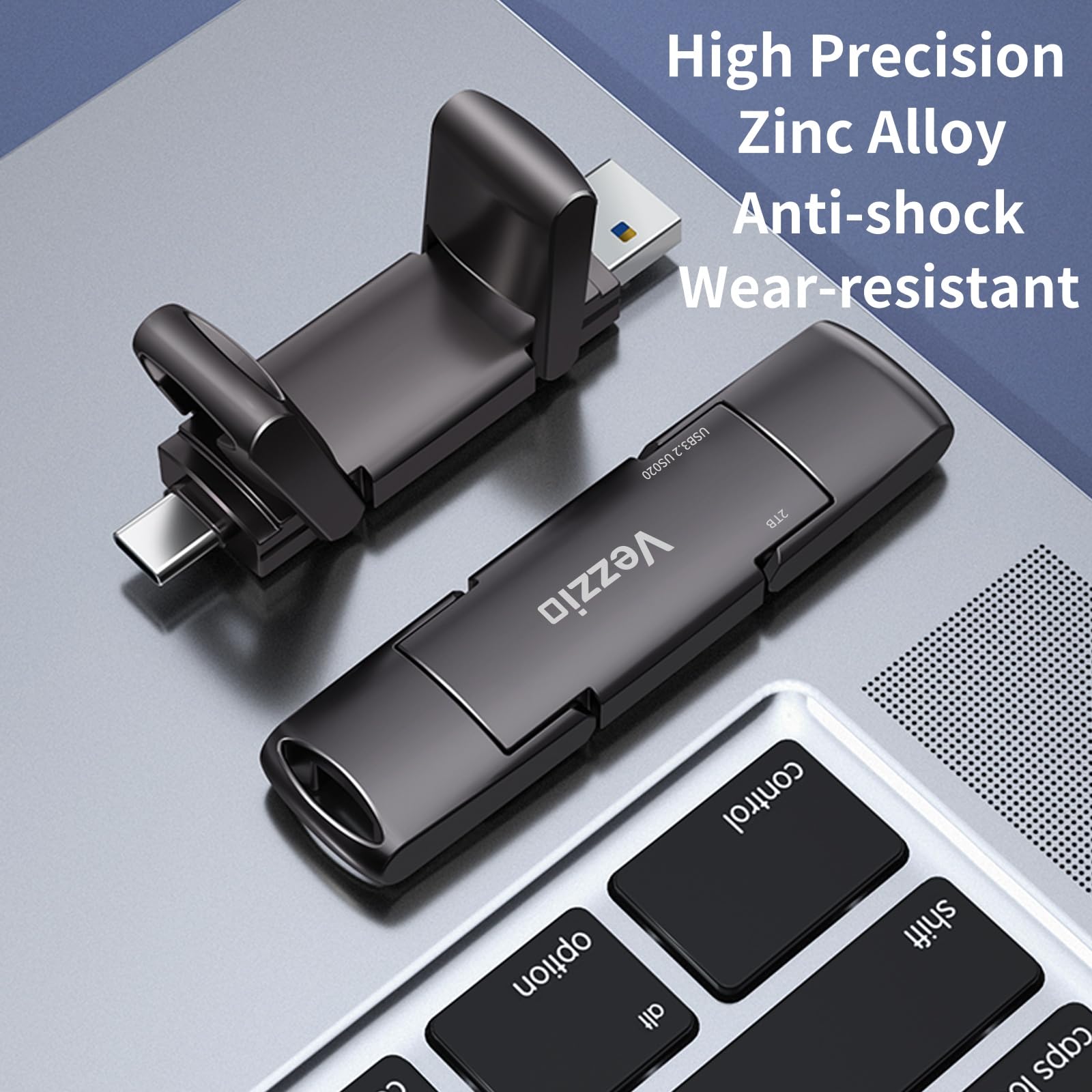 External SSD Vezzio USB Drive Speed up to 1000MB/s Thumb Drive, USB 3.2 Gen2+Type C Dual Port Portable SSD, USB Memory Stick for iPhone17,16,15 Series/MacBook/Android Phone/Audio