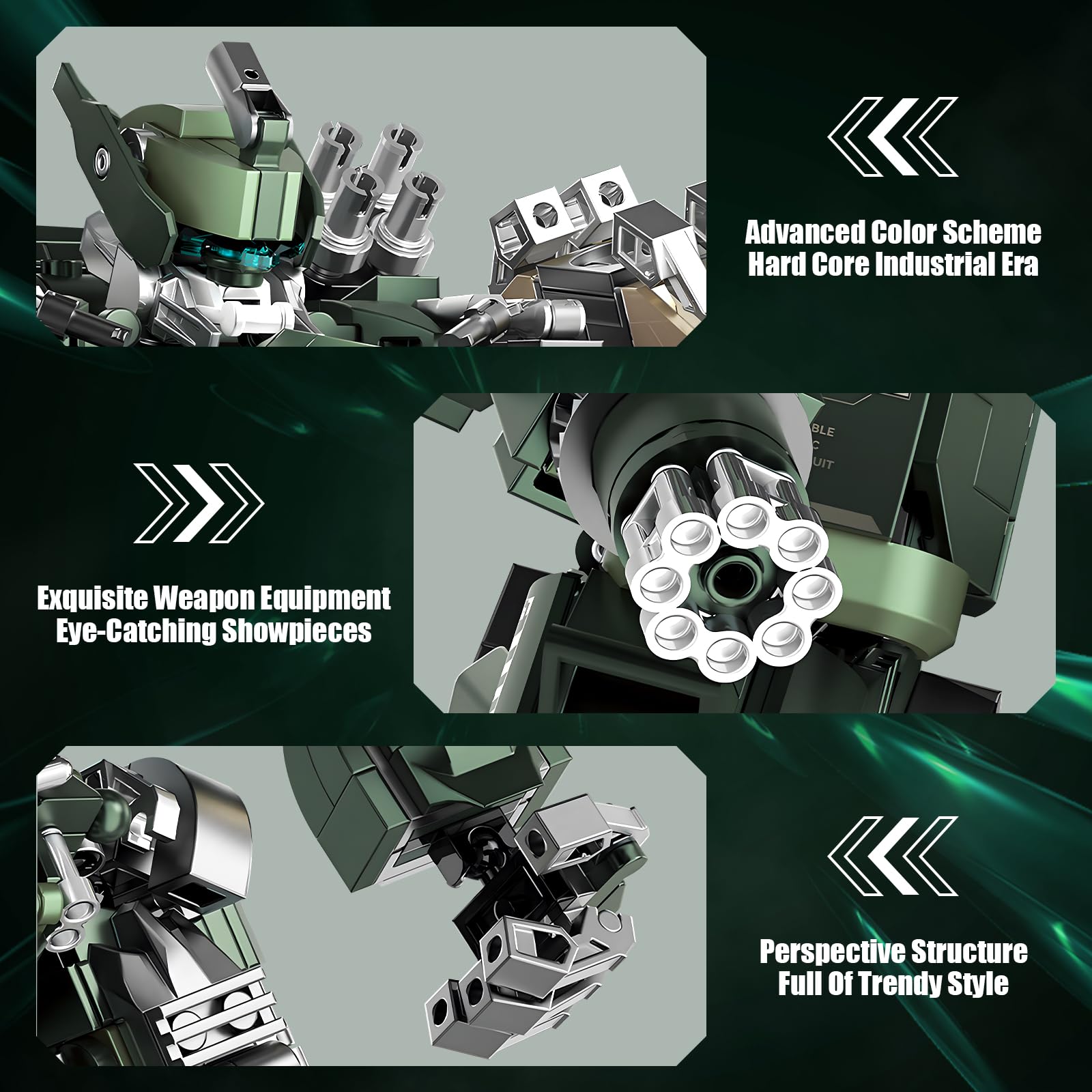 Motorized Mech Robot Building Kit with Weapons, Industrial Style