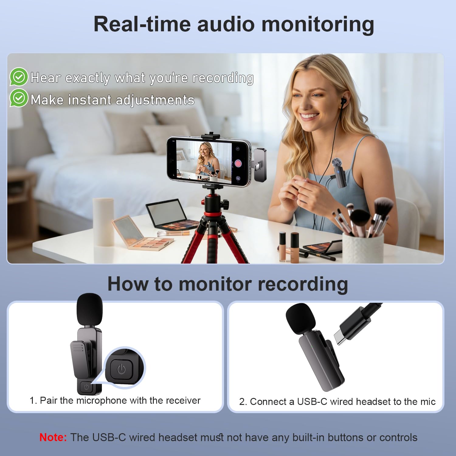 Bulatry 2-Pack Wireless Mini Lavalier Lapel Microphone for iPhone,Android Phone(2 in 1) - 65ft Cordless Clip on Dual Mics with Noise Reduction 6H Working Time for Video Recording Vlogging, YouTube