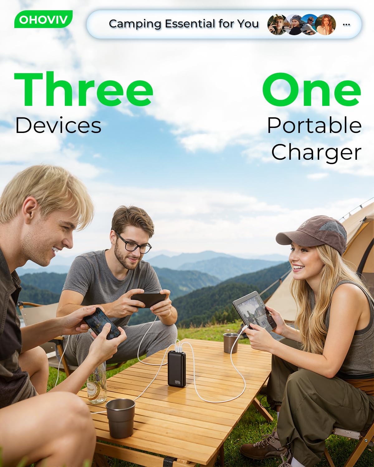 OHOVIV Portable Charger 50000mAh Power Bank - 22.5W Fast Charging External Battery Pack,USB-C Portable Phone Charger for iPhone 17/16/15/14/13 Pro Android Samsung, for Travel Camping Essential