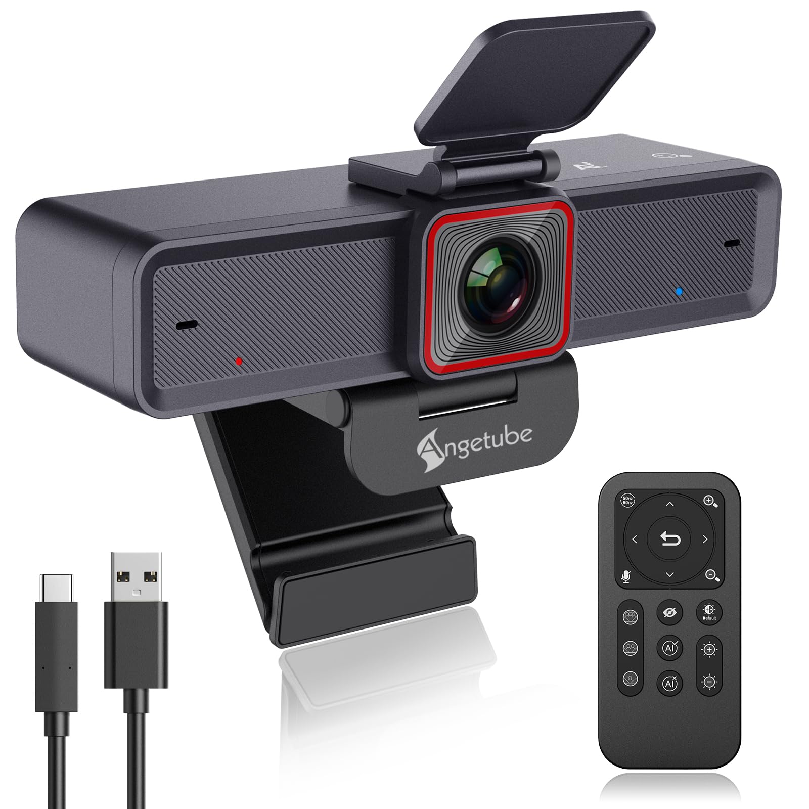 Angetube 4K AI Webcam: AI-Tracking Web Camera Dual AI Noise-Cancelling Microphones - HDR-Enabled, USB 3.0, Remote Control, Sony_Sensor, Adjutable Field of View, Work with Teams, Zoom, Webex