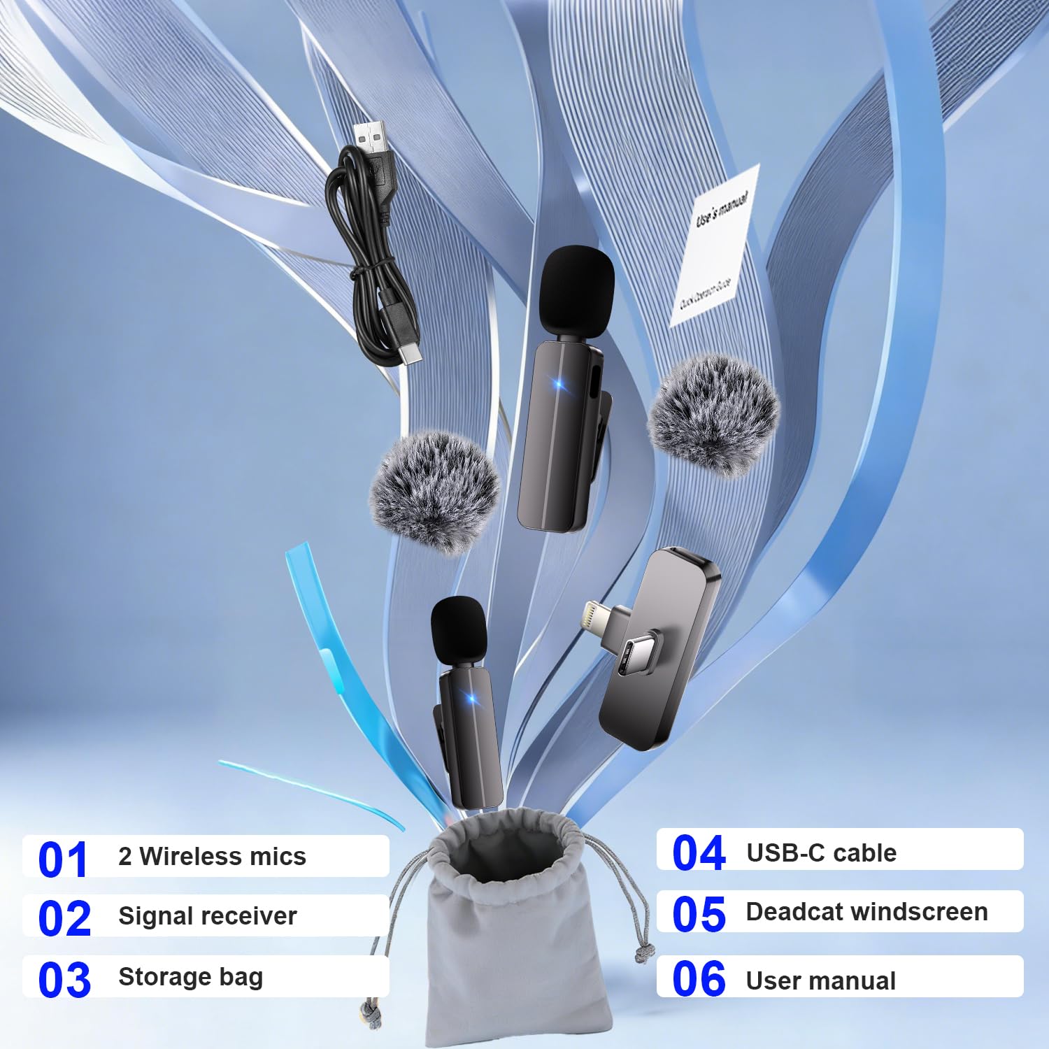 Bulatry 2-Pack Wireless Mini Lavalier Lapel Microphone for iPhone,Android Phone(2 in 1) - 65ft Cordless Clip on Dual Mics with Noise Reduction 6H Working Time for Video Recording Vlogging, YouTube